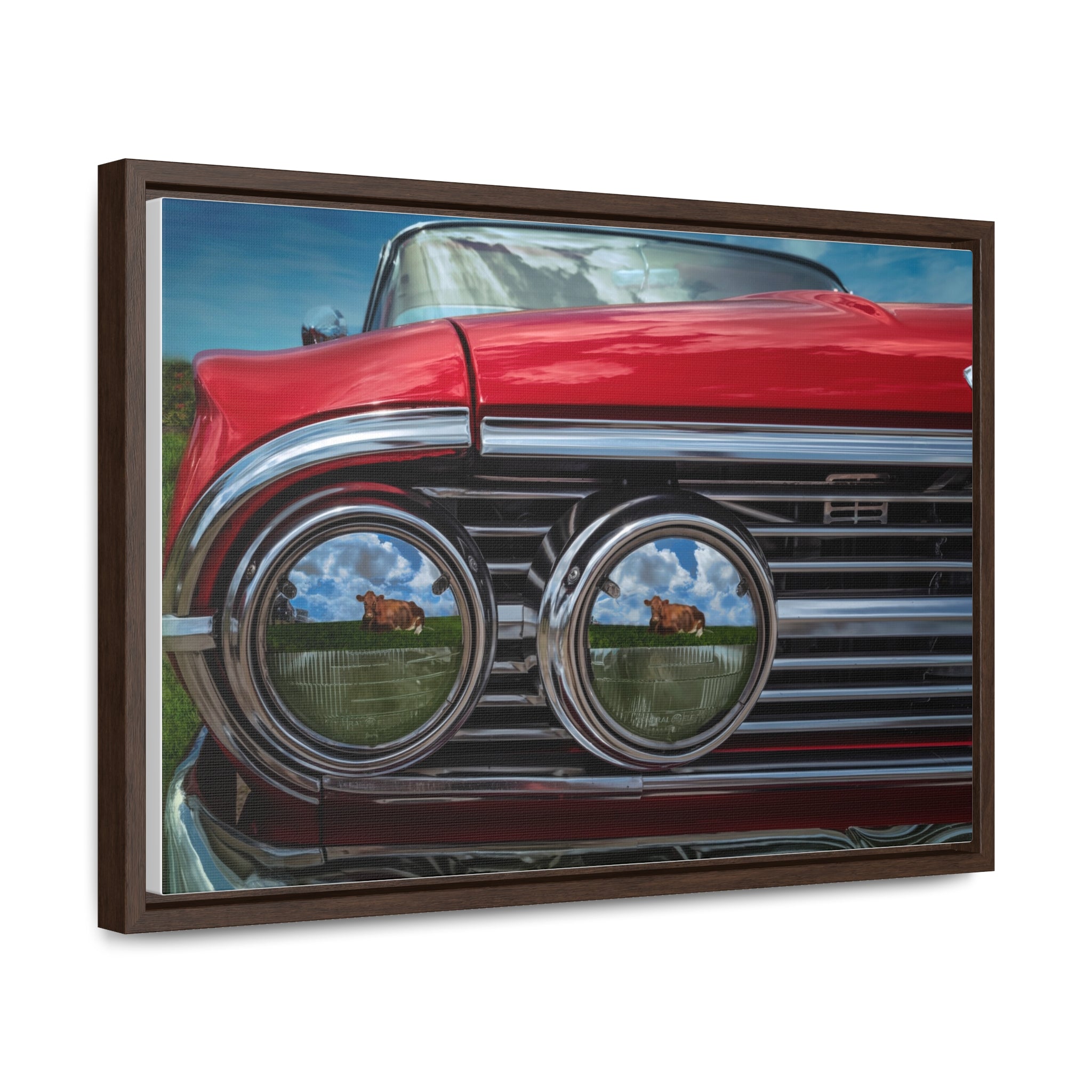 Vintage Auto 1960 Chevy and Cows Pop Art Gallery Canvas Wraps, Horizontal Wood Frame - POPvault