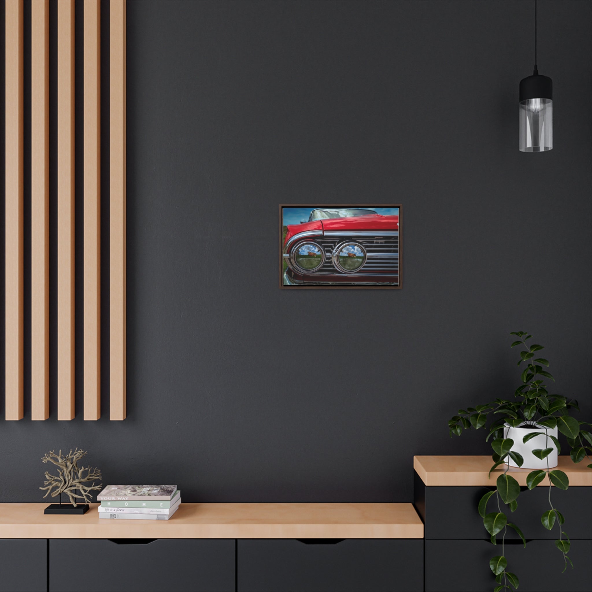Vintage Auto 1960 Chevy and Cows Pop Art Gallery Canvas Wraps, Horizontal Wood Frame - POPvault