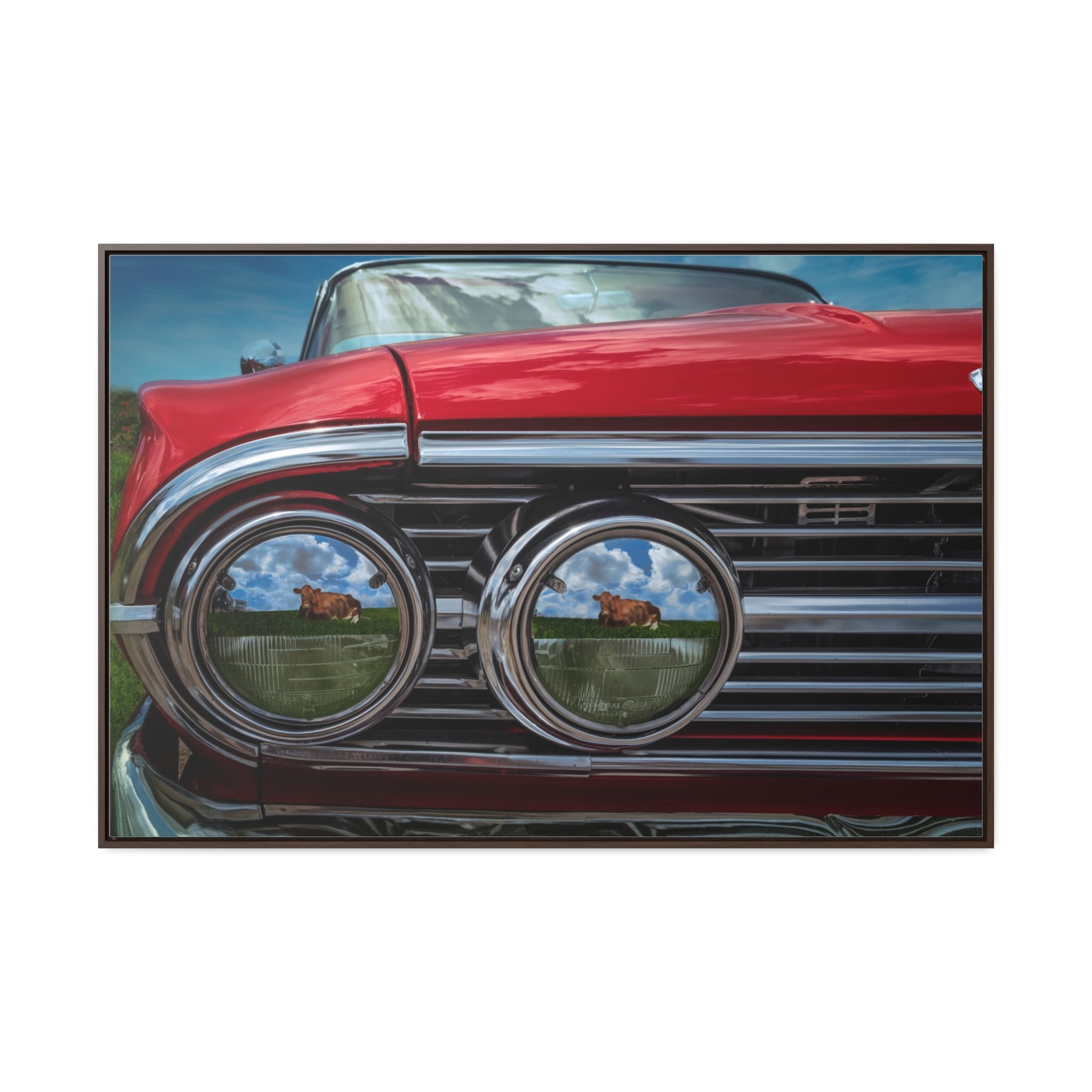 Vintage Auto 1960 Chevy and Cows Pop Art Gallery Canvas Wraps, Horizontal Wood Frame - POPvault