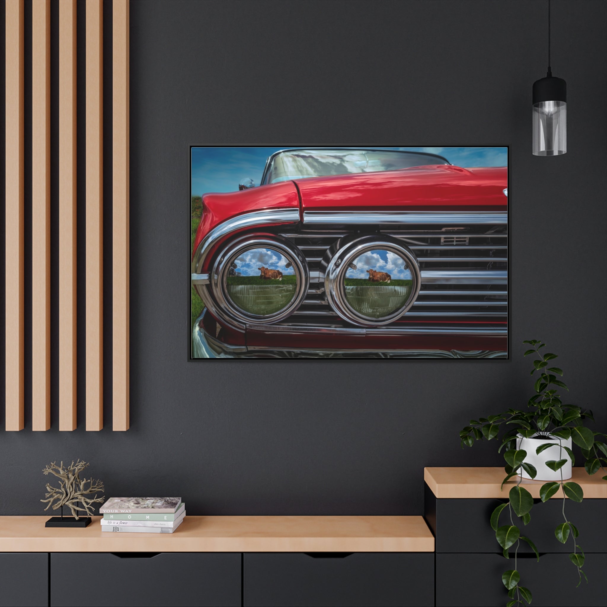 Custom Vintage Auto 60 Chevy and Cows Pop Art Gallery Canvas Wraps, Horizontal Wood Frame - POPvault