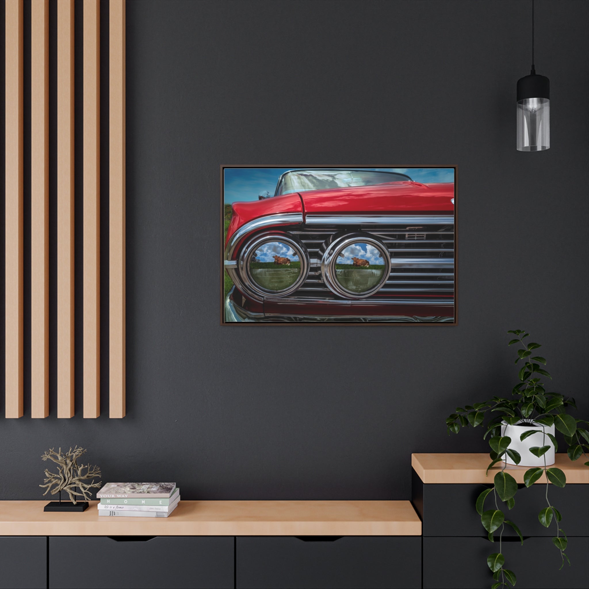 Vintage Auto 1960 Chevy and Cows Pop Art Gallery Canvas Wraps, Horizontal Wood Frame - POPvault