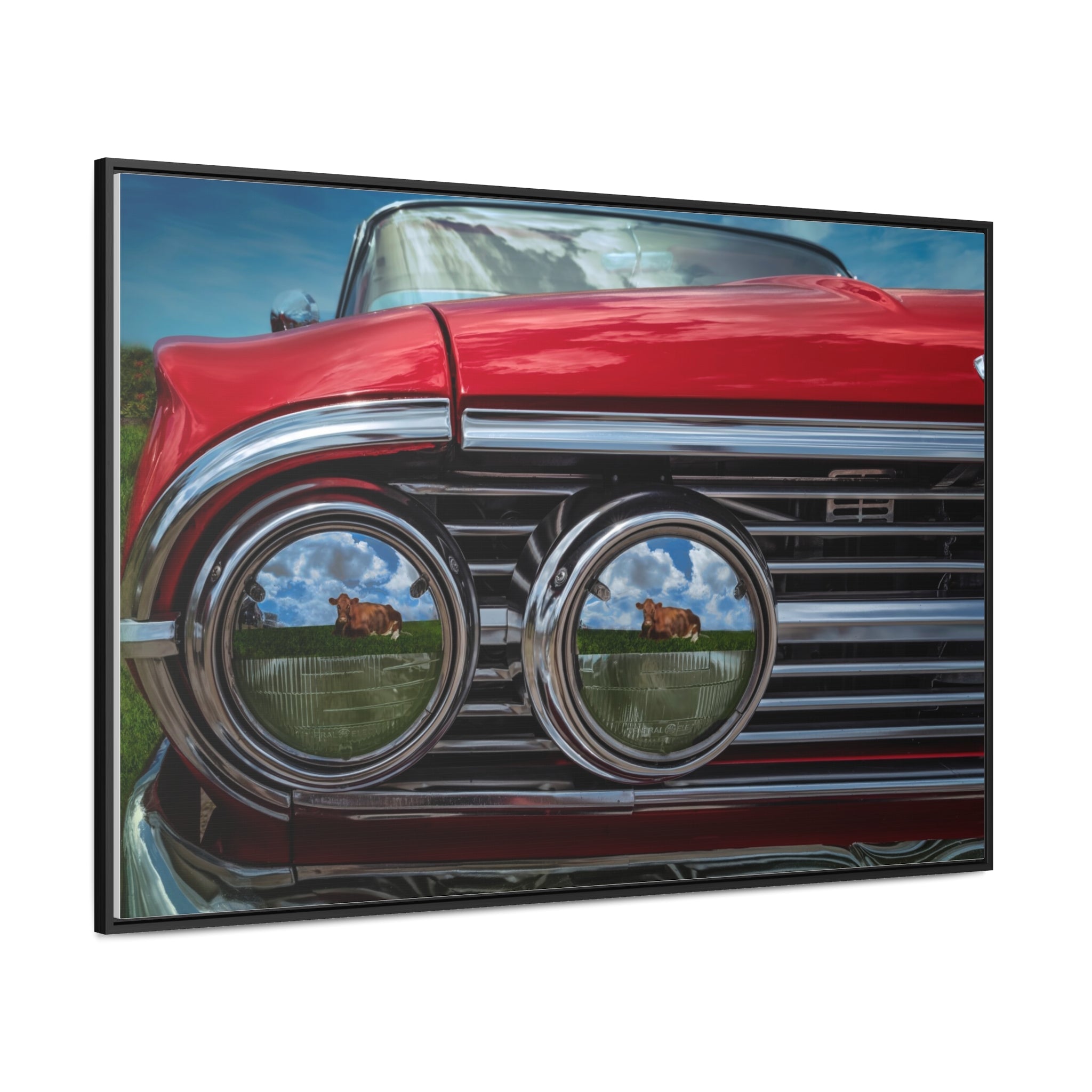 Vintage Auto 1960 Chevy and Cows Pop Art Gallery Canvas Wraps, Horizontal Wood Frame - POPvault