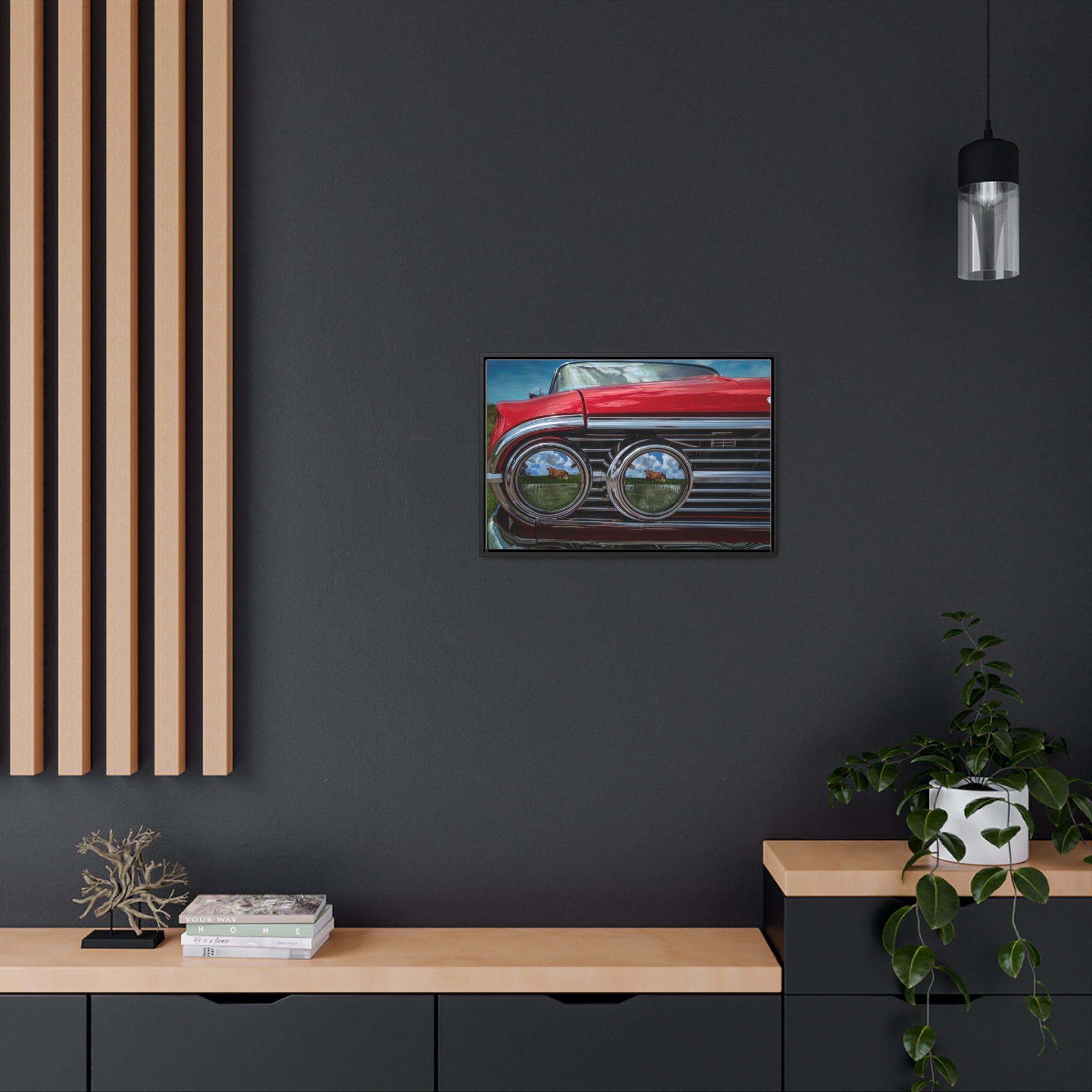 Custom Vintage Auto 60 Chevy and Cows Pop Art Gallery Canvas Wraps, Horizontal Wood Frame - POPvault