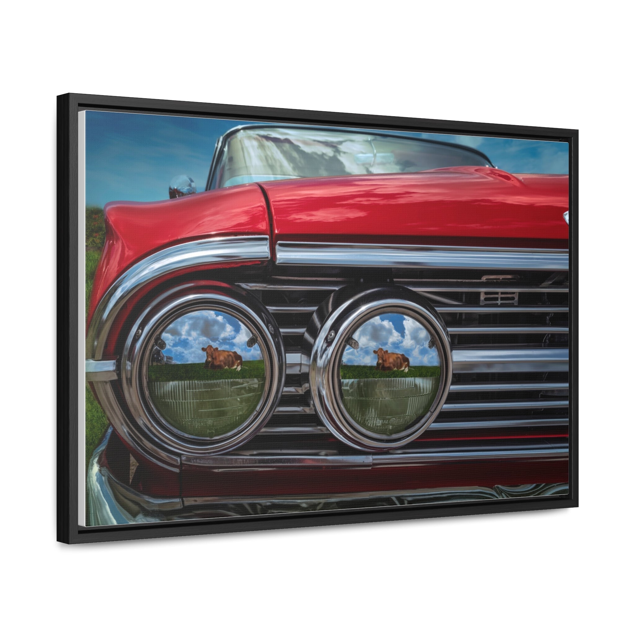 Custom Vintage Auto 60 Chevy and Cows Pop Art Gallery Canvas Wraps, Horizontal Wood Frame - POPvault