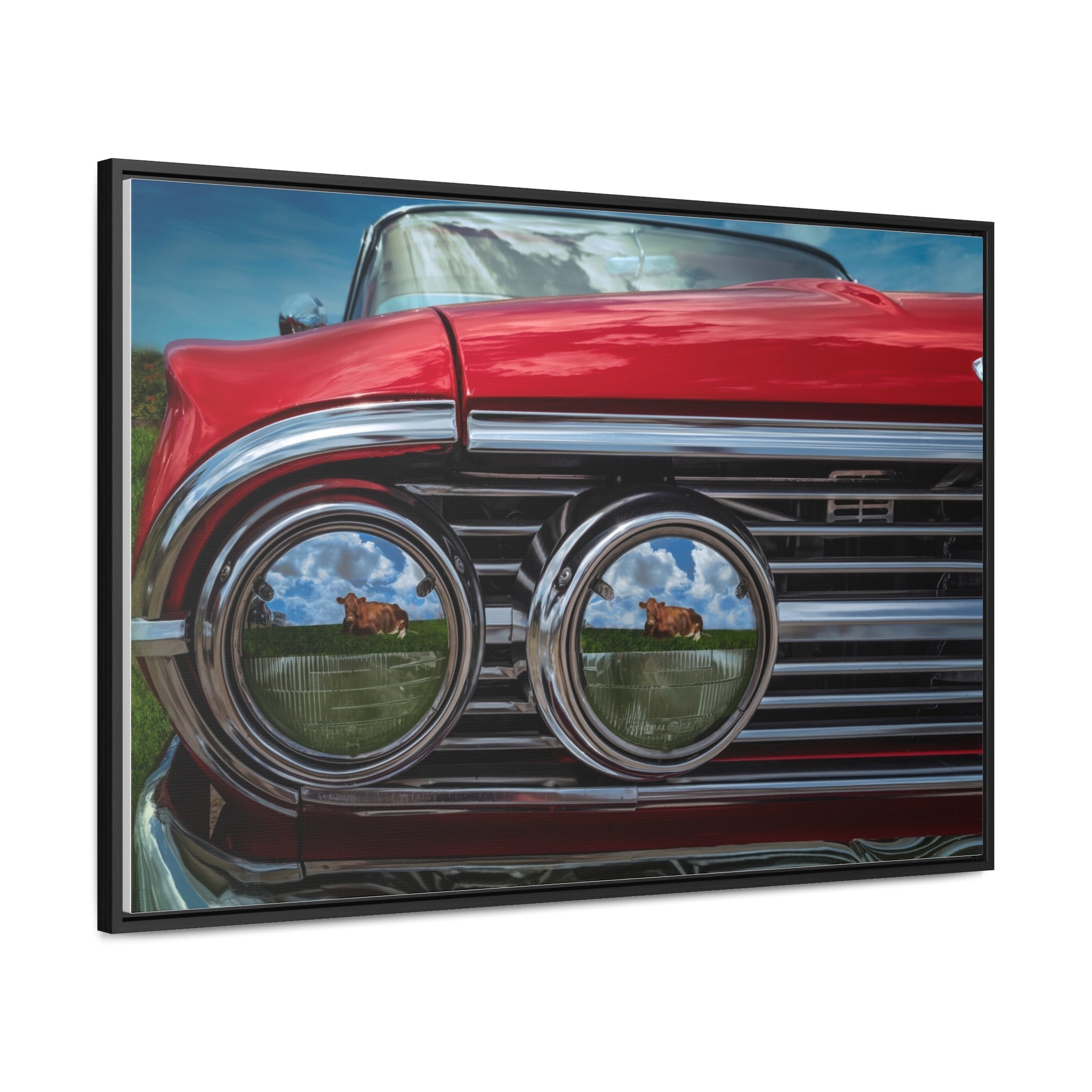 Custom Vintage Auto 60 Chevy and Cows Pop Art Gallery Canvas Wraps, Horizontal Wood Frame - POPvault
