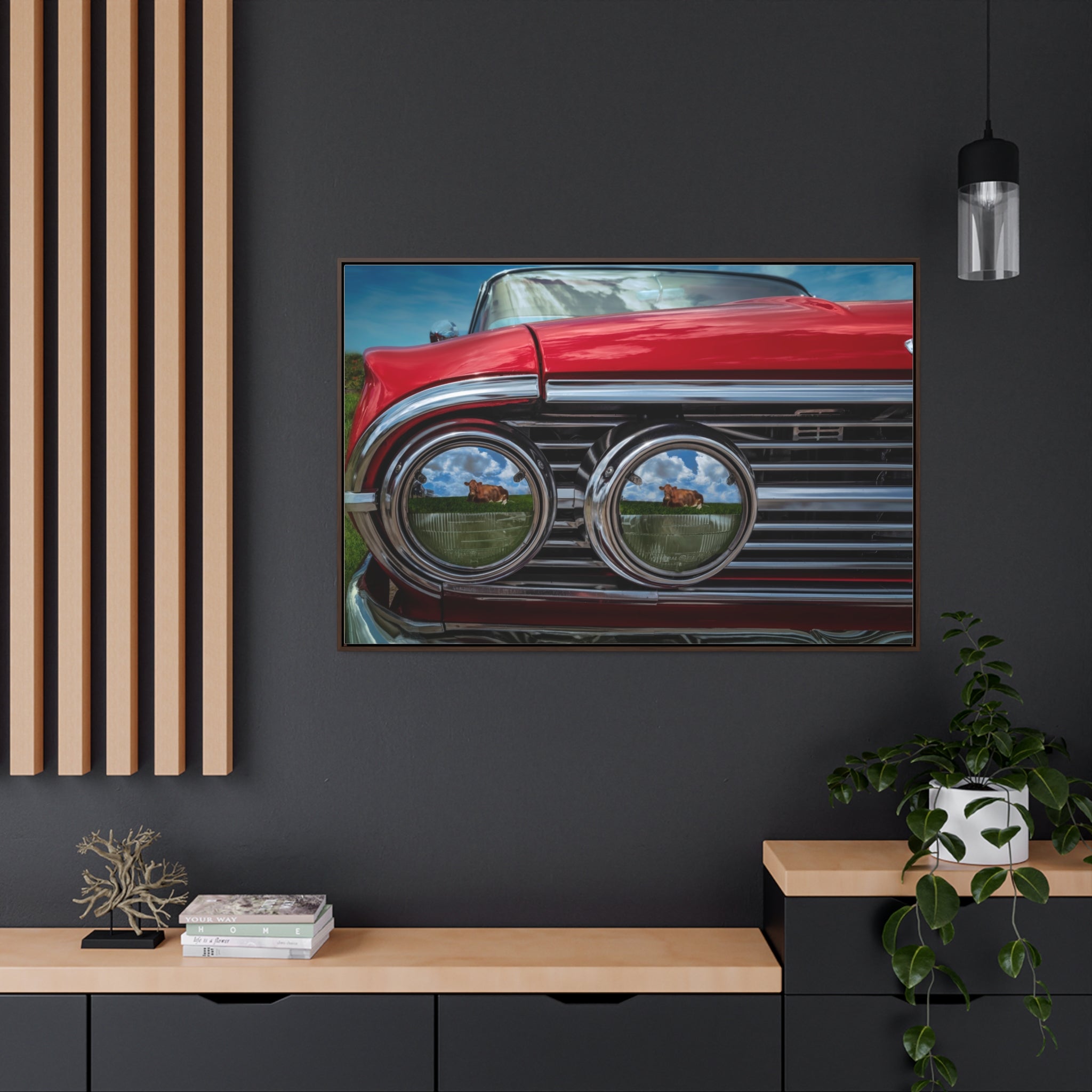 Vintage Auto 1960 Chevy and Cows Pop Art Gallery Canvas Wraps, Horizontal Wood Frame - POPvault
