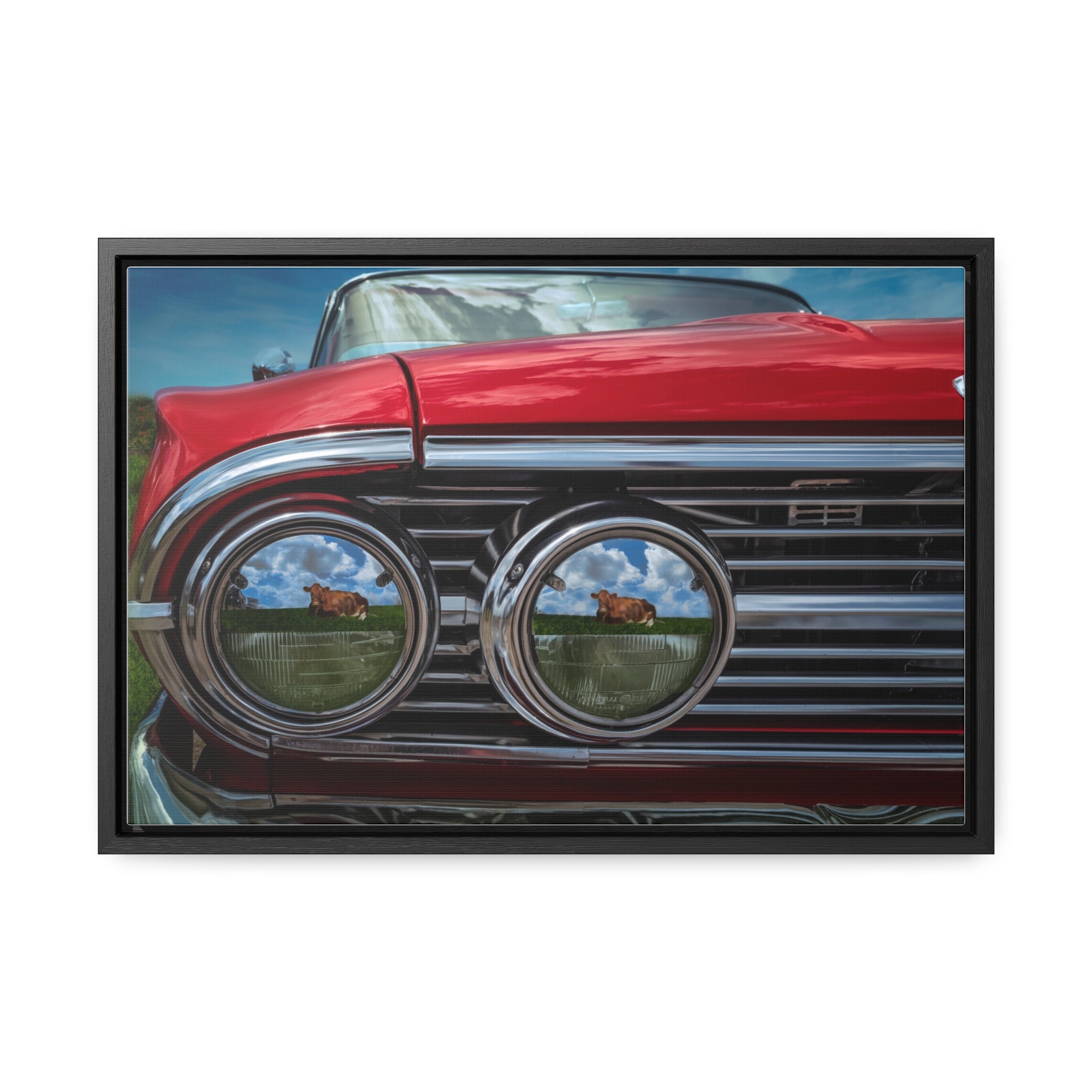 Vintage Auto 1960 Chevy and Cows Pop Art Gallery Canvas Wraps, Horizontal Wood Frame - POPvault