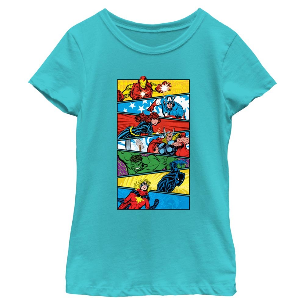 Girl's Marvel Avengers Classic Avengers Panel Stack T-Shirt - POPvault