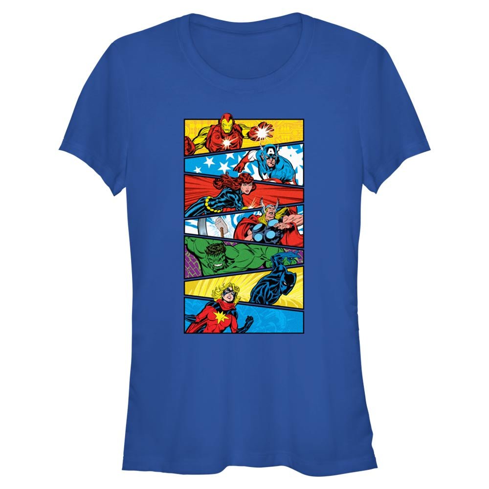 Junior's Marvel Avengers Classic Avengers Panel Stack T-Shirt - POPvault
