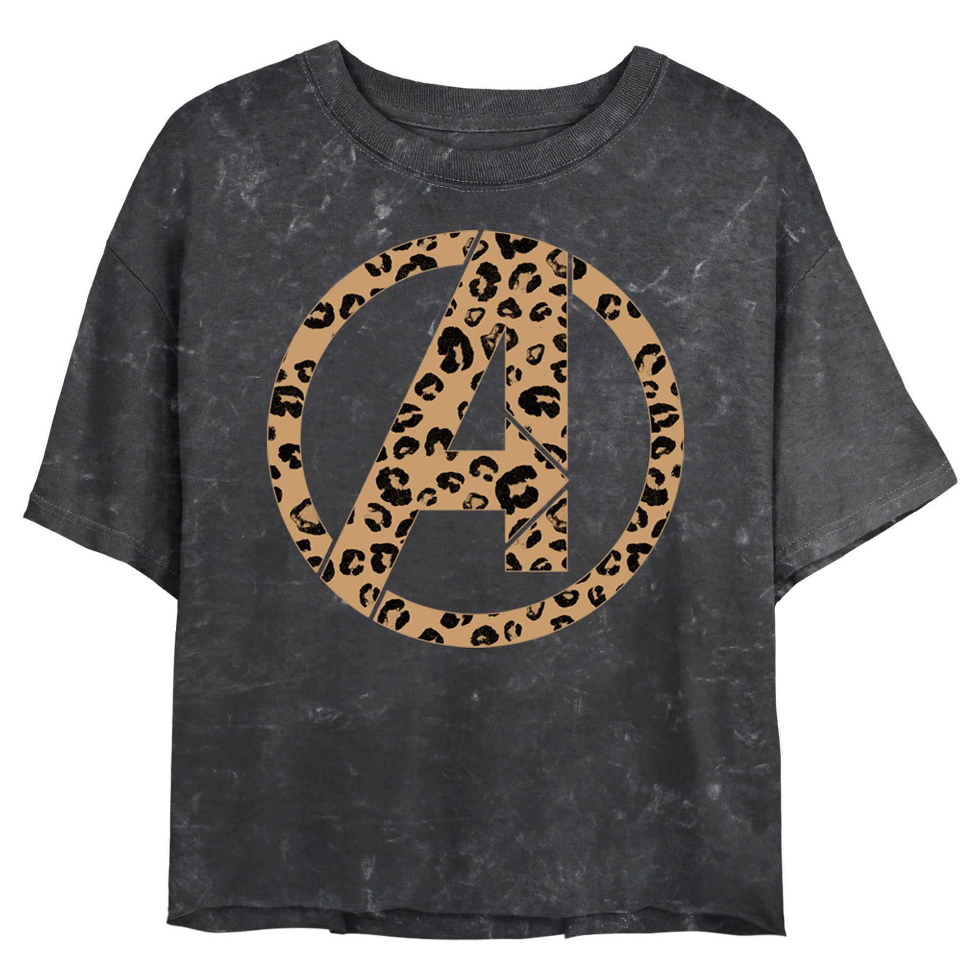 Junior's Marvel Avengers Logo Leopard Fill Mineral Wash Crop Top - POPvault