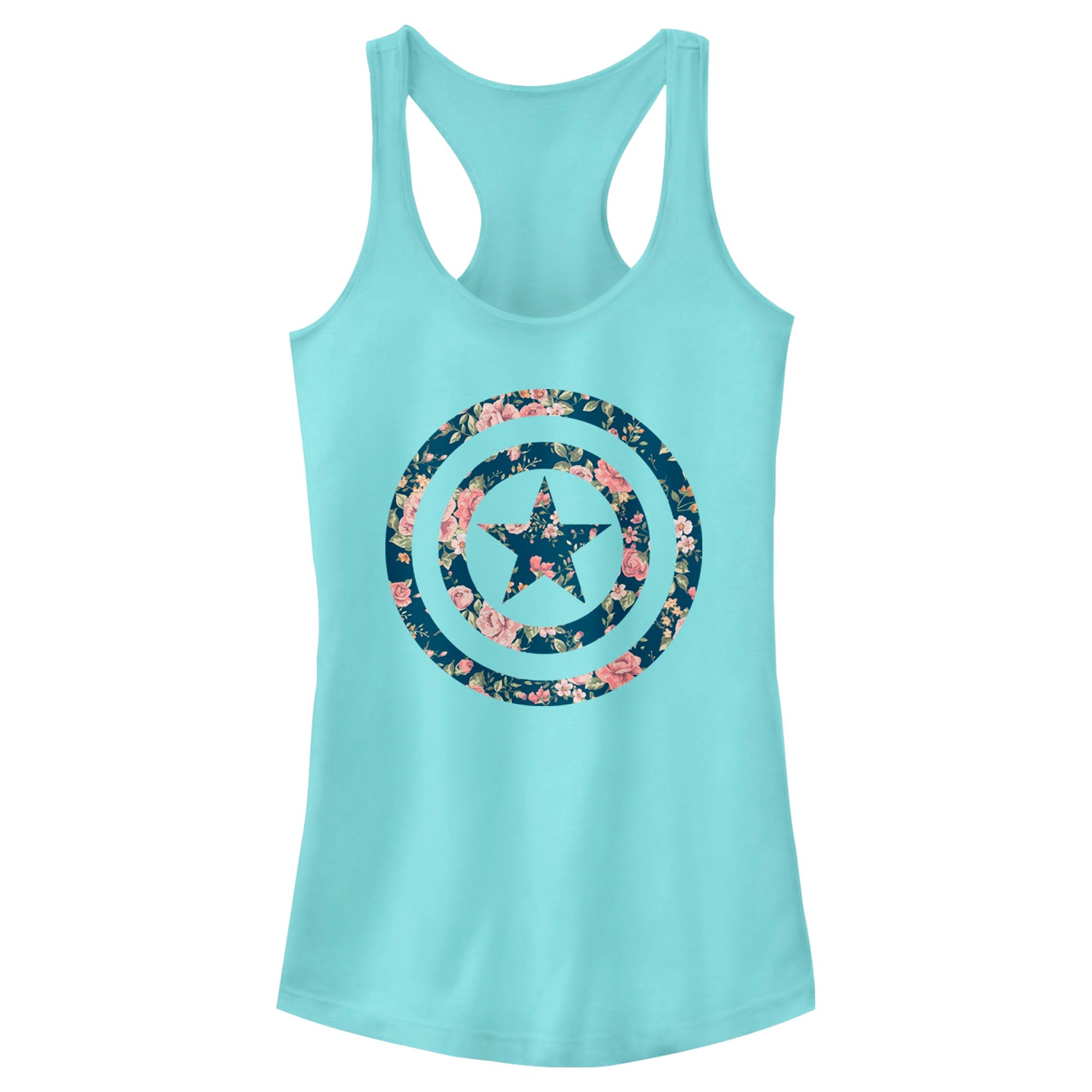 Junior's Marvel Captain Floral Tank Top - POPvault