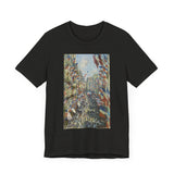 Masters of Art Claude Monet's The Rue Montorgueil in Paris Unisex Jersey Short Sleeve T-Shirt - POPvault