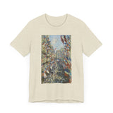 Masters of Art Claude Monet's The Rue Montorgueil in Paris Unisex Jersey Short Sleeve T-Shirt - POPvault