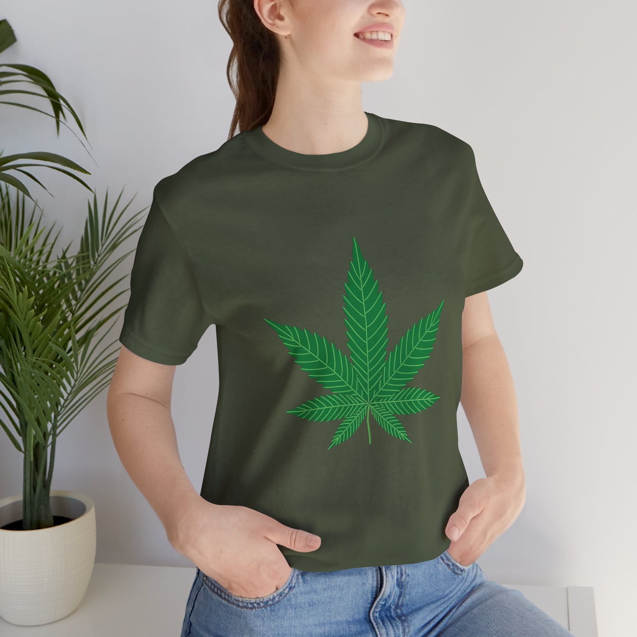 Custom Retro - a - go - go Series Herb Leaf Unisex Jersey Short Sleeve T - Shirt - POPvault