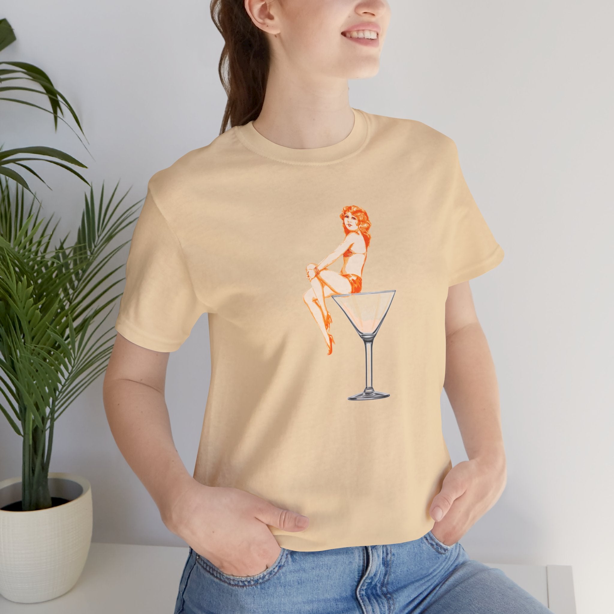 Custom Retro - a - go - go Series Martini Girl Unisex Jersey Short Sleeve T - Shirt - POPvault