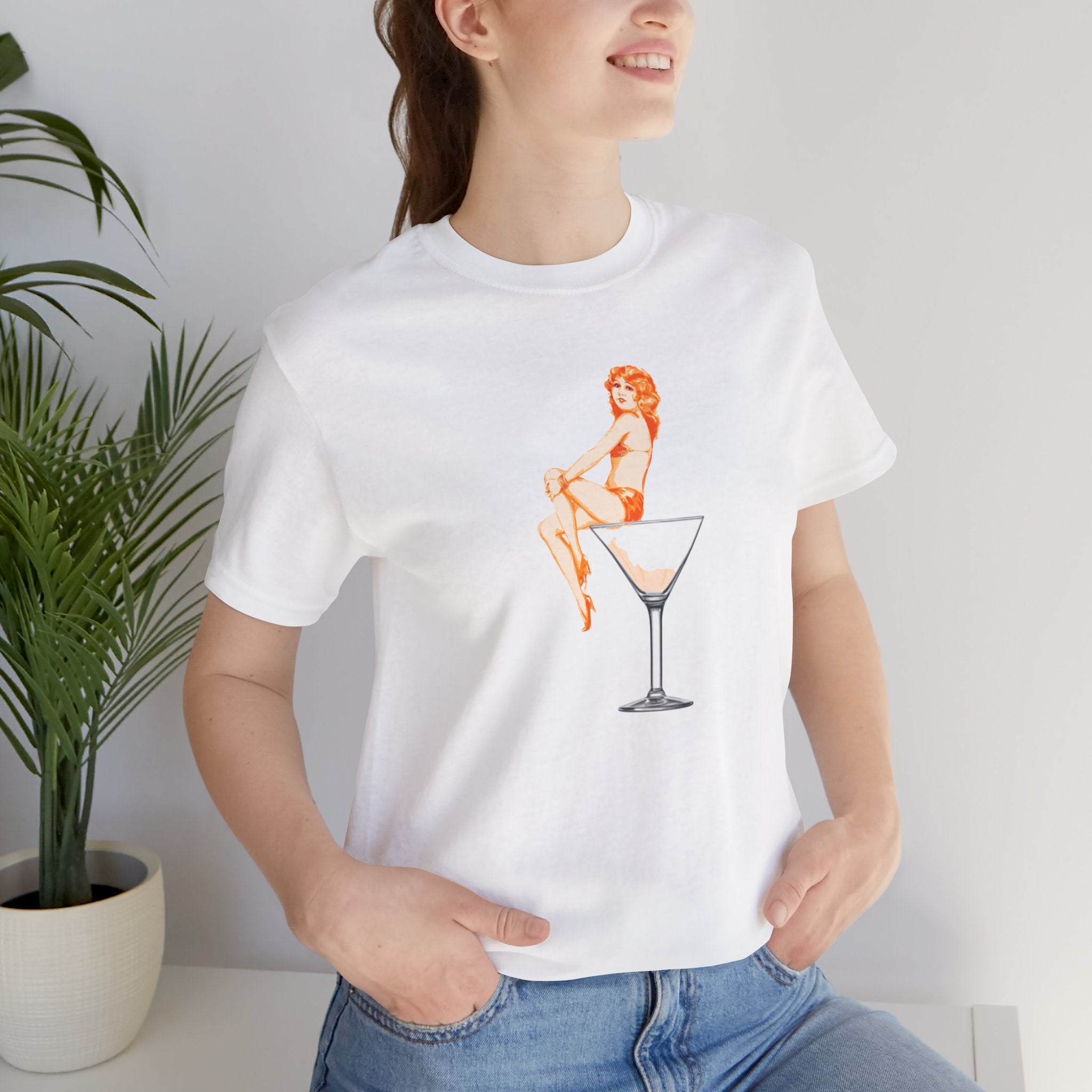 Custom Retro - a - go - go Series Martini Girl Unisex Jersey Short Sleeve T - Shirt - POPvault