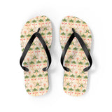 Mid-Century Retro Tropical Palms And Flamingos Flip-Flops