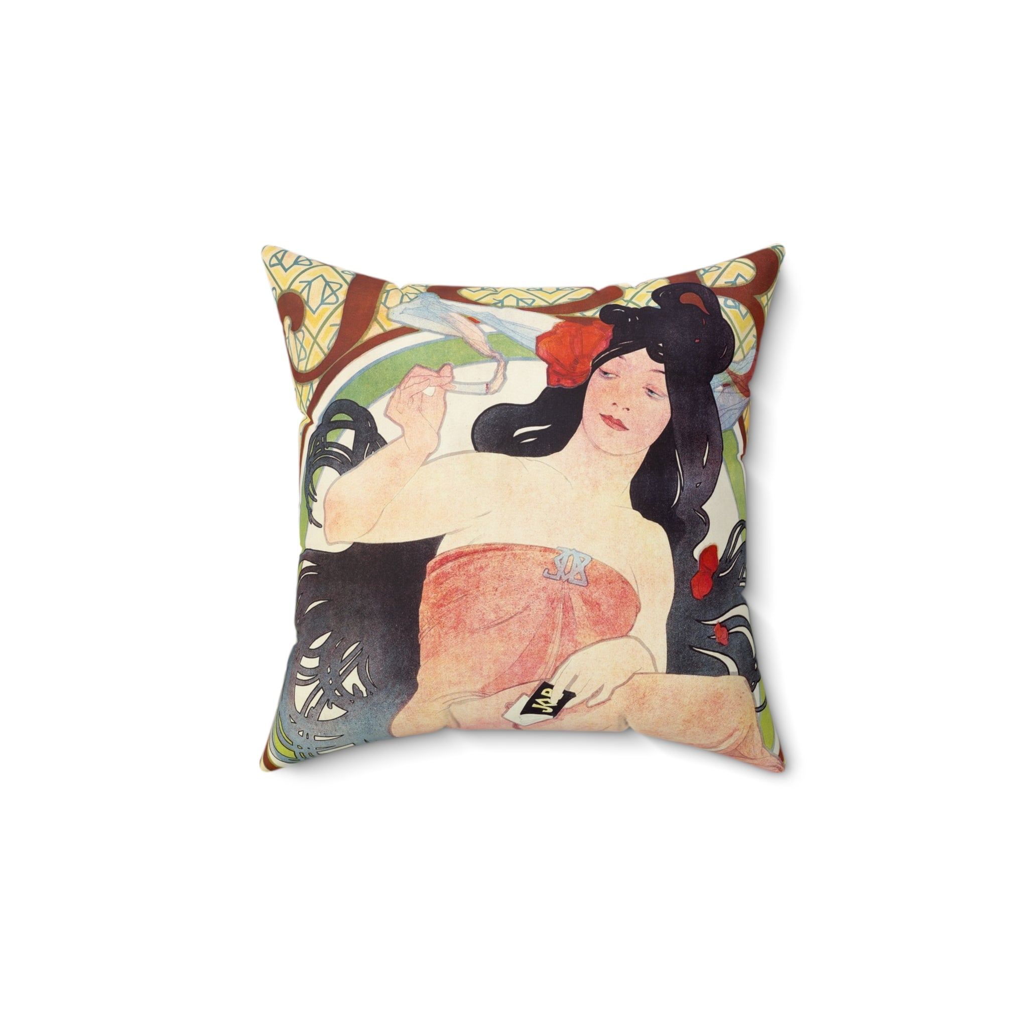 Masters of Art Alphonse Mucha Job Square Indoor Accent Pillow