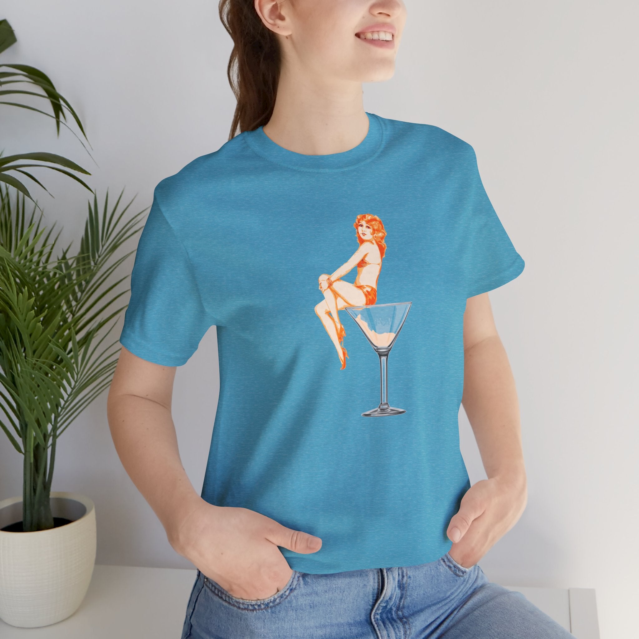 Custom Retro - a - go - go Series Martini Girl Unisex Jersey Short Sleeve T - Shirt - POPvault