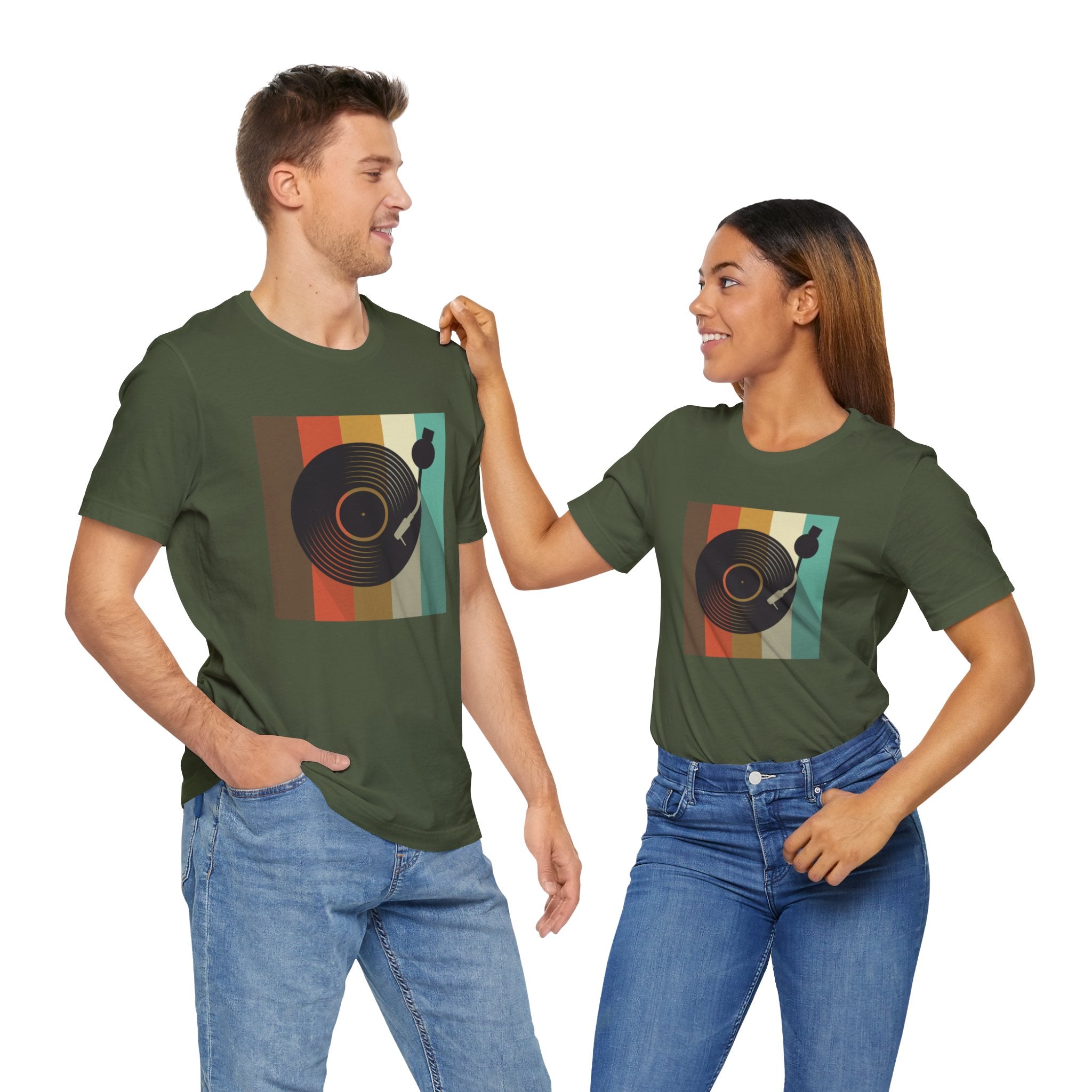 Custom Retro-a-go-go Series Record Color Graphic Unisex Jersey Short Sleeve T-Shirt