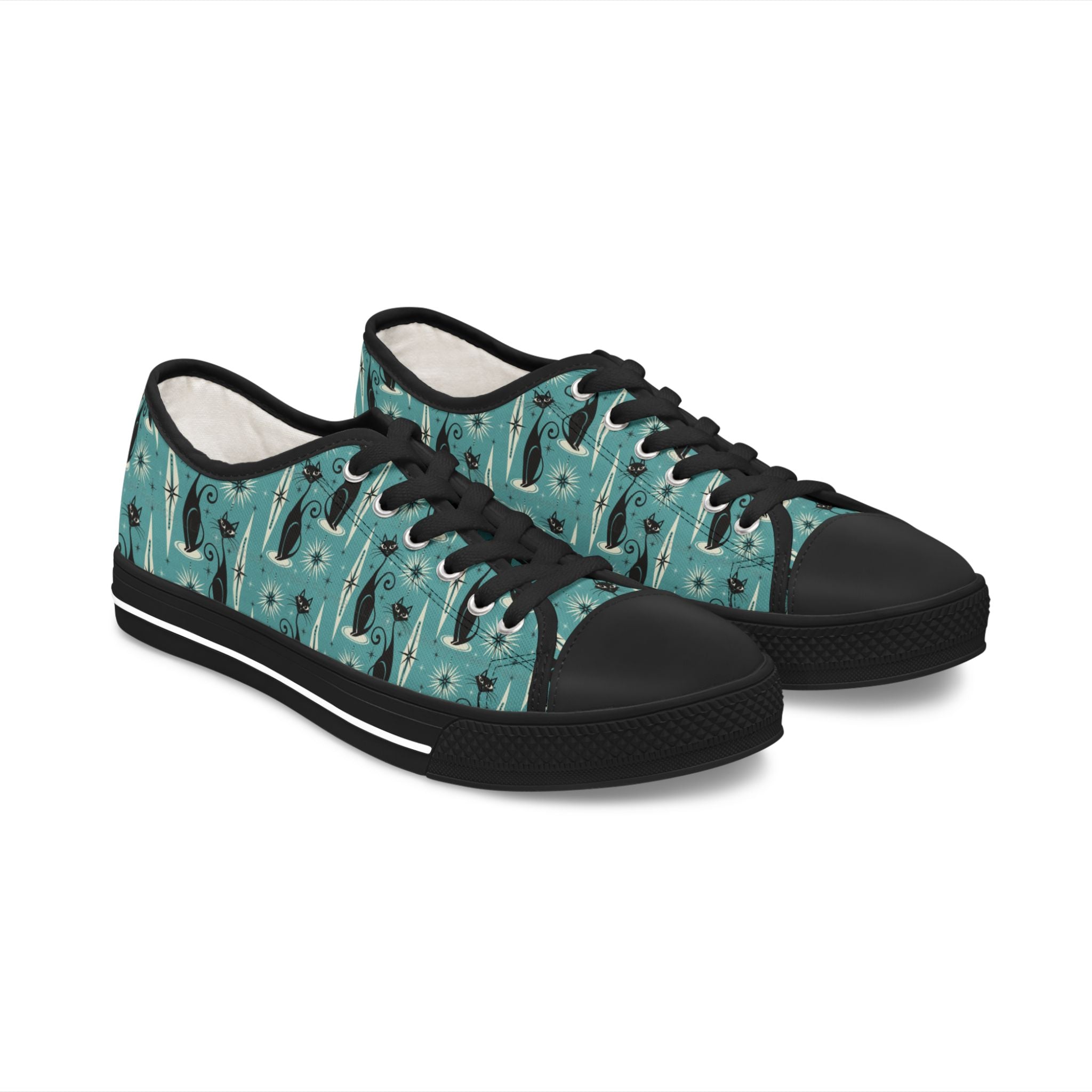 Mid-Century Retro Coolest Kitty Cats Low Top Women's Casual Canvas Sneakers
