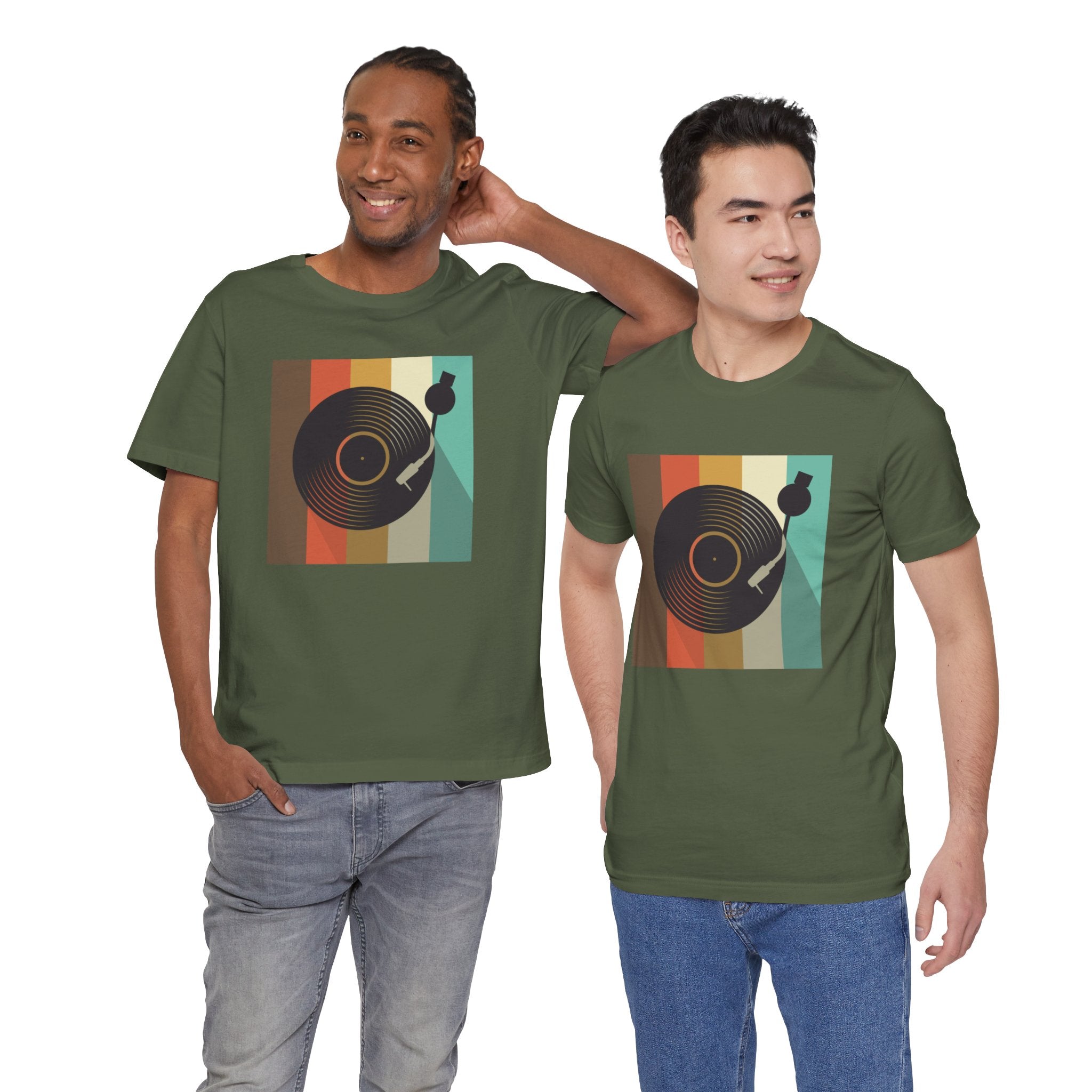 Custom Retro-a-go-go Series Record Color Graphic Unisex Jersey Short Sleeve T-Shirt