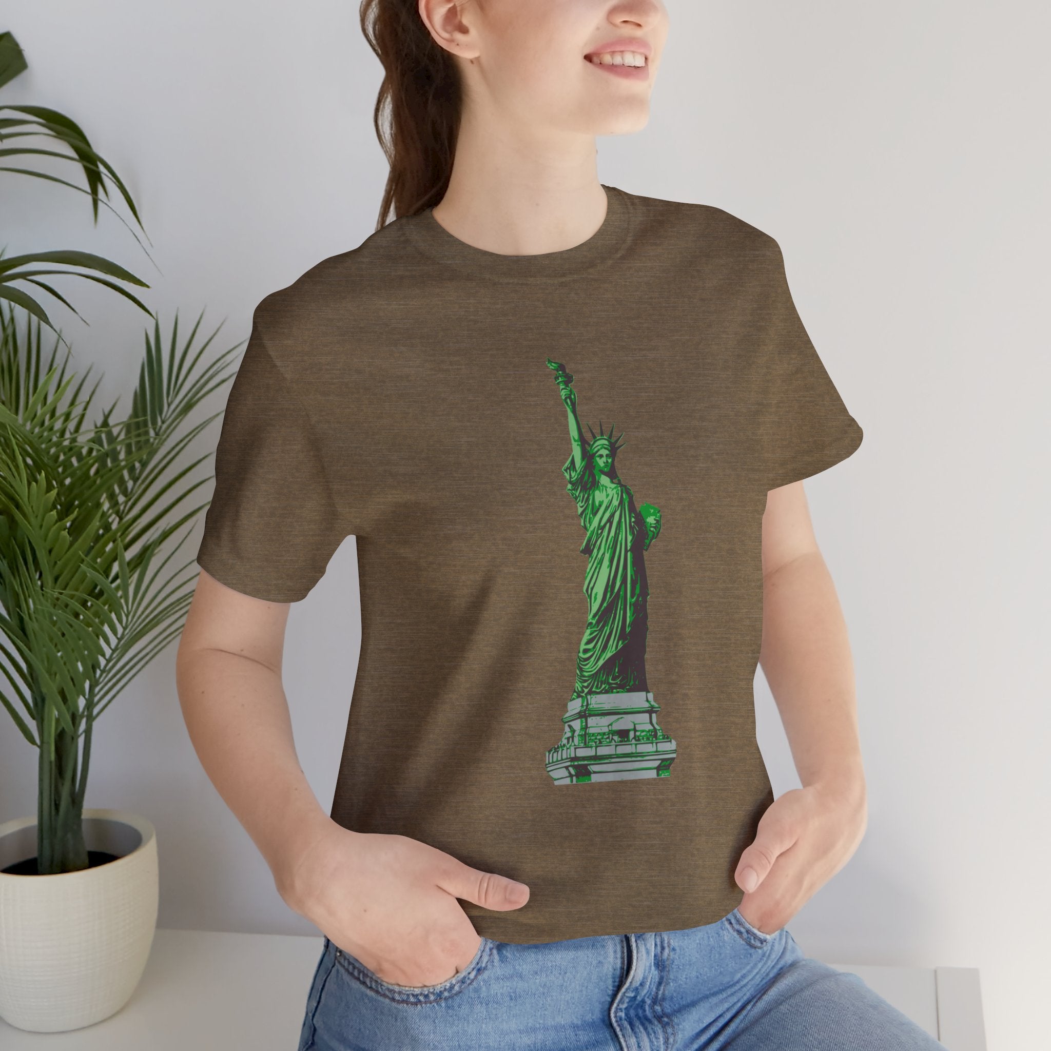 Custom Retro - a - go - go Series Statue of Liberty Unisex Jersey Short Sleeve T - Shirt - POPvault