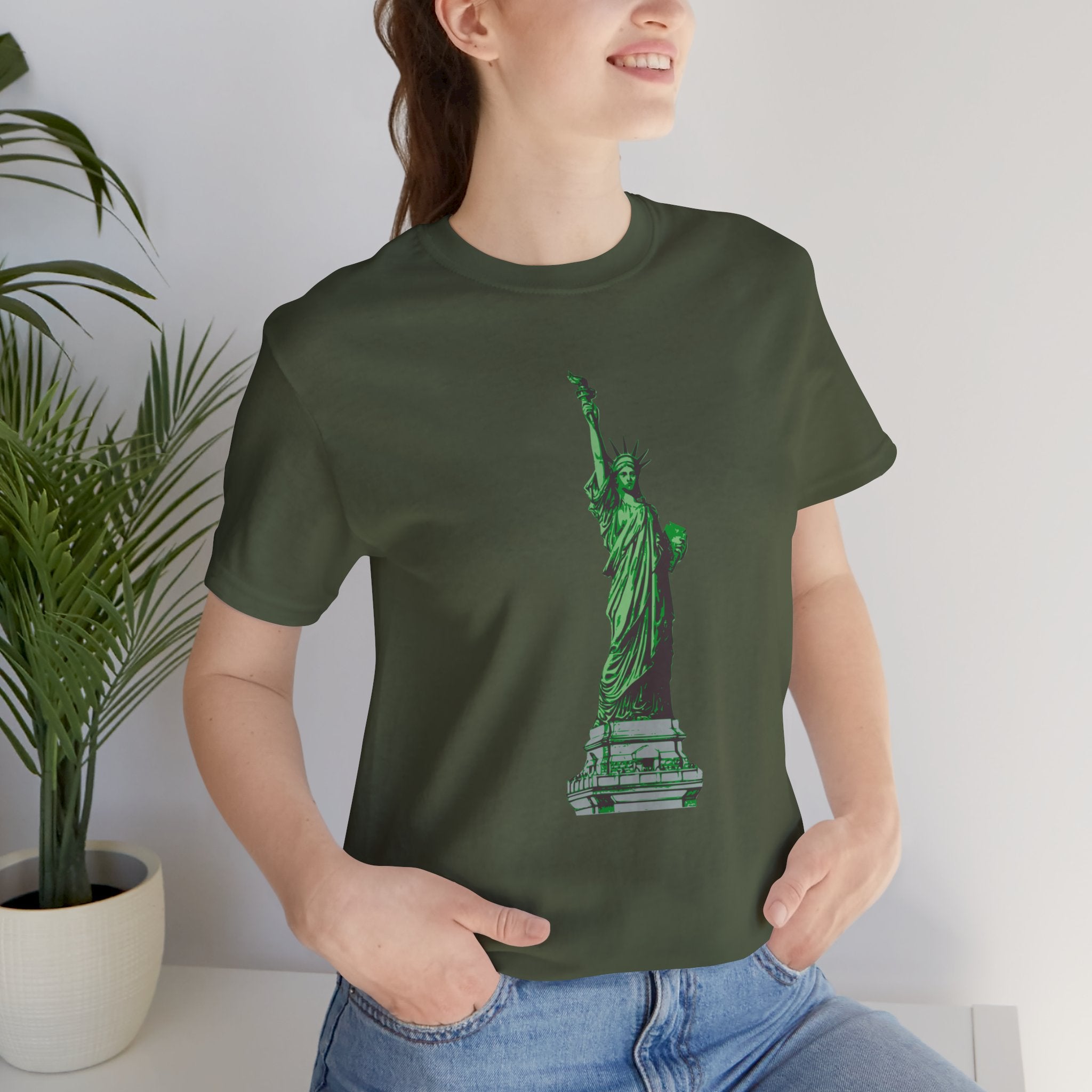 Custom Retro - a - go - go Series Statue of Liberty Unisex Jersey Short Sleeve T - Shirt - POPvault