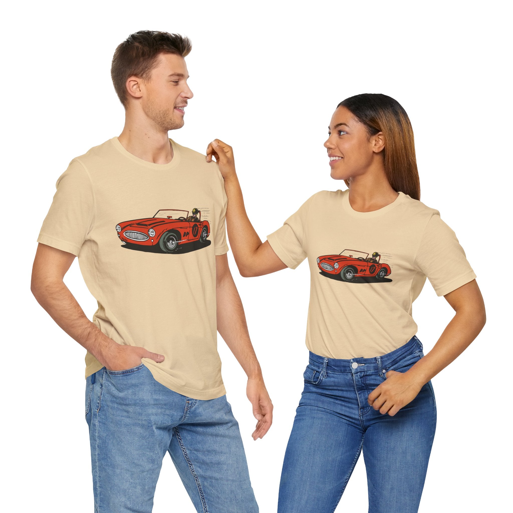 Custom Retro - a - go - go Series Retro Race Car Unisex Jersey Short Sleeve T - Shirt - POPvault