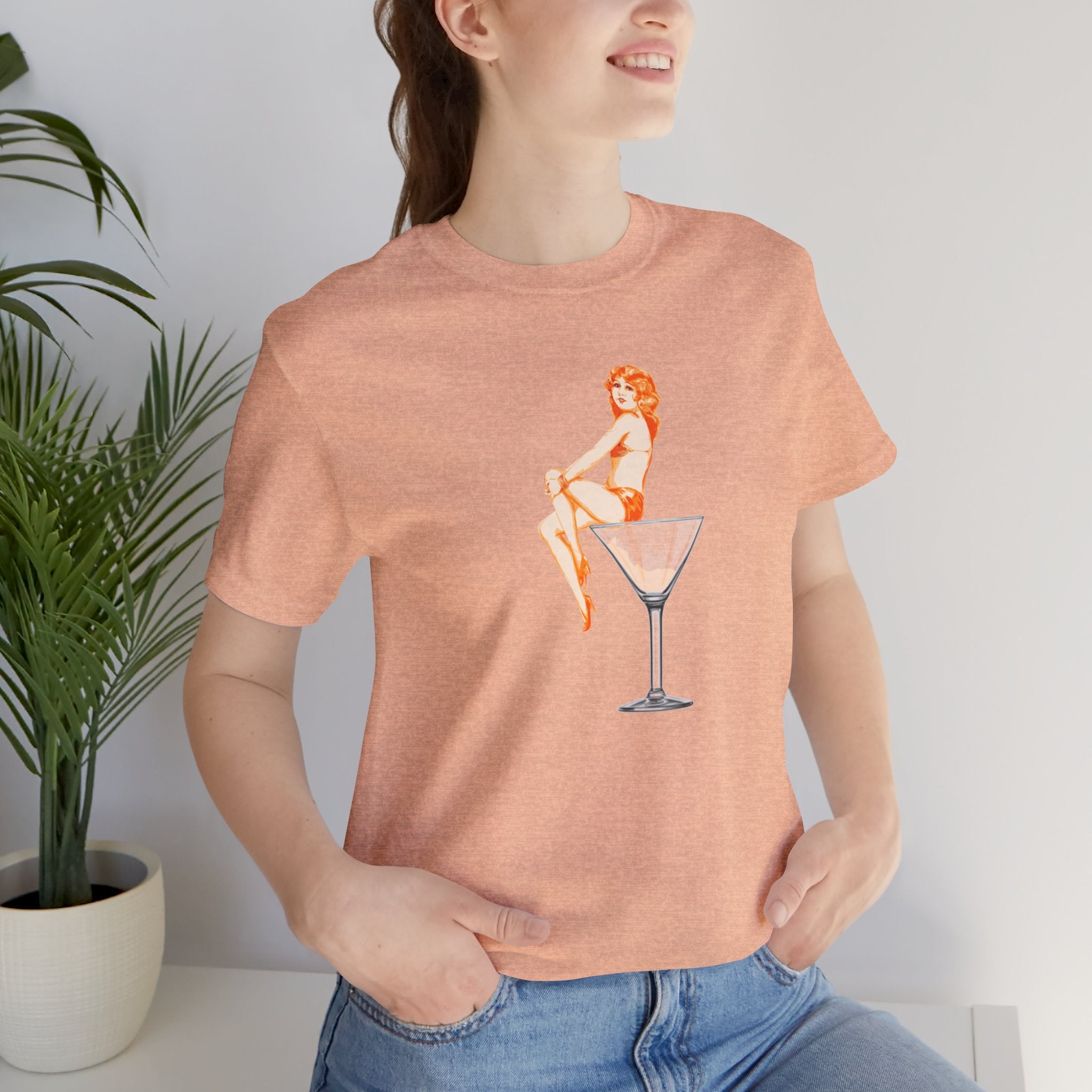 Custom Retro - a - go - go Series Martini Girl Unisex Jersey Short Sleeve T - Shirt - POPvault