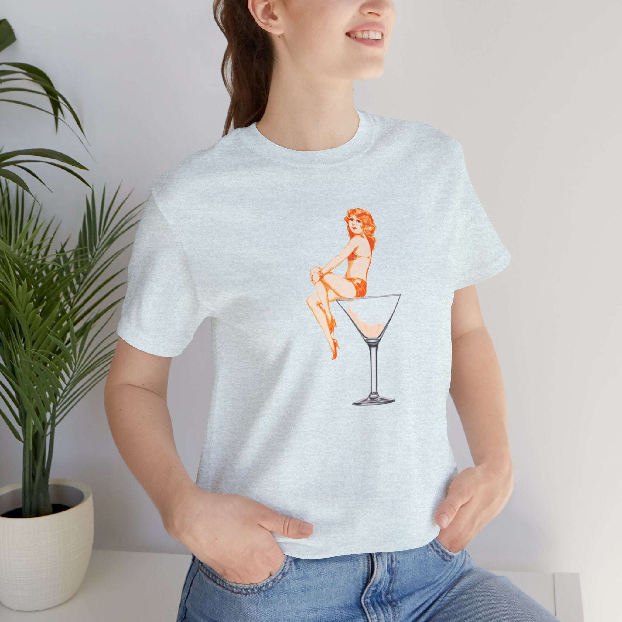 Custom Retro - a - go - go Series Martini Girl Unisex Jersey Short Sleeve T - Shirt - POPvault