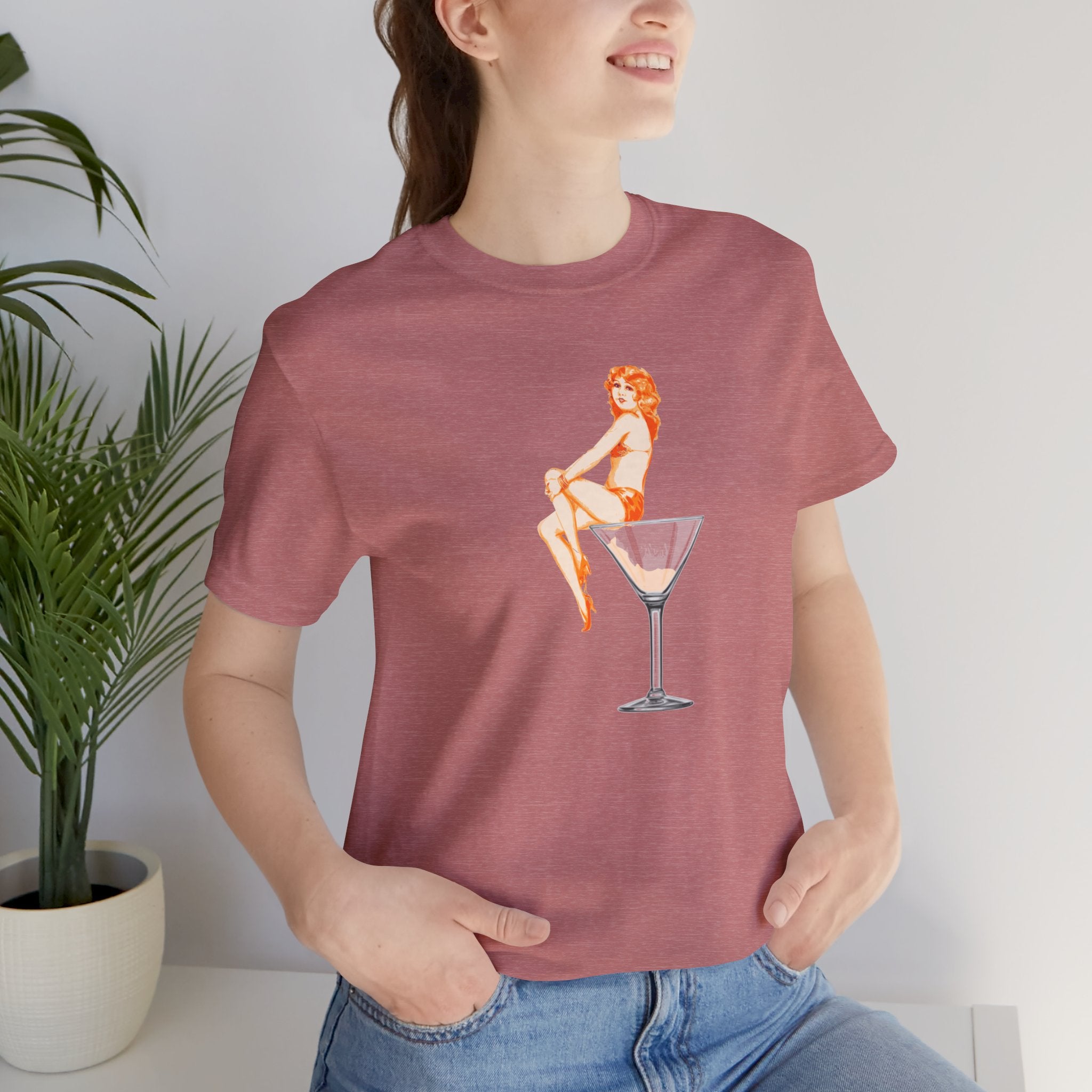 Custom Retro - a - go - go Series Martini Girl Unisex Jersey Short Sleeve T - Shirt - POPvault