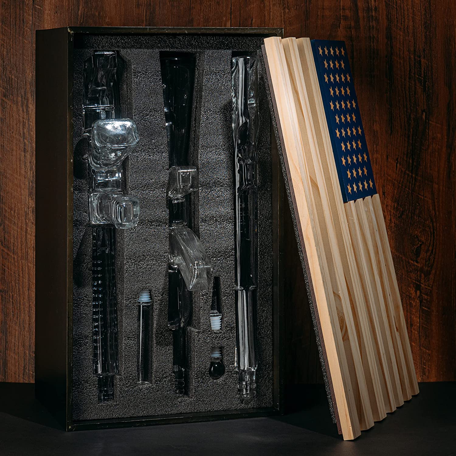 3 Gun Whiskey Decanter Set AR15, AK47, & Rifle 1000ml in American Flag Box - POPvault