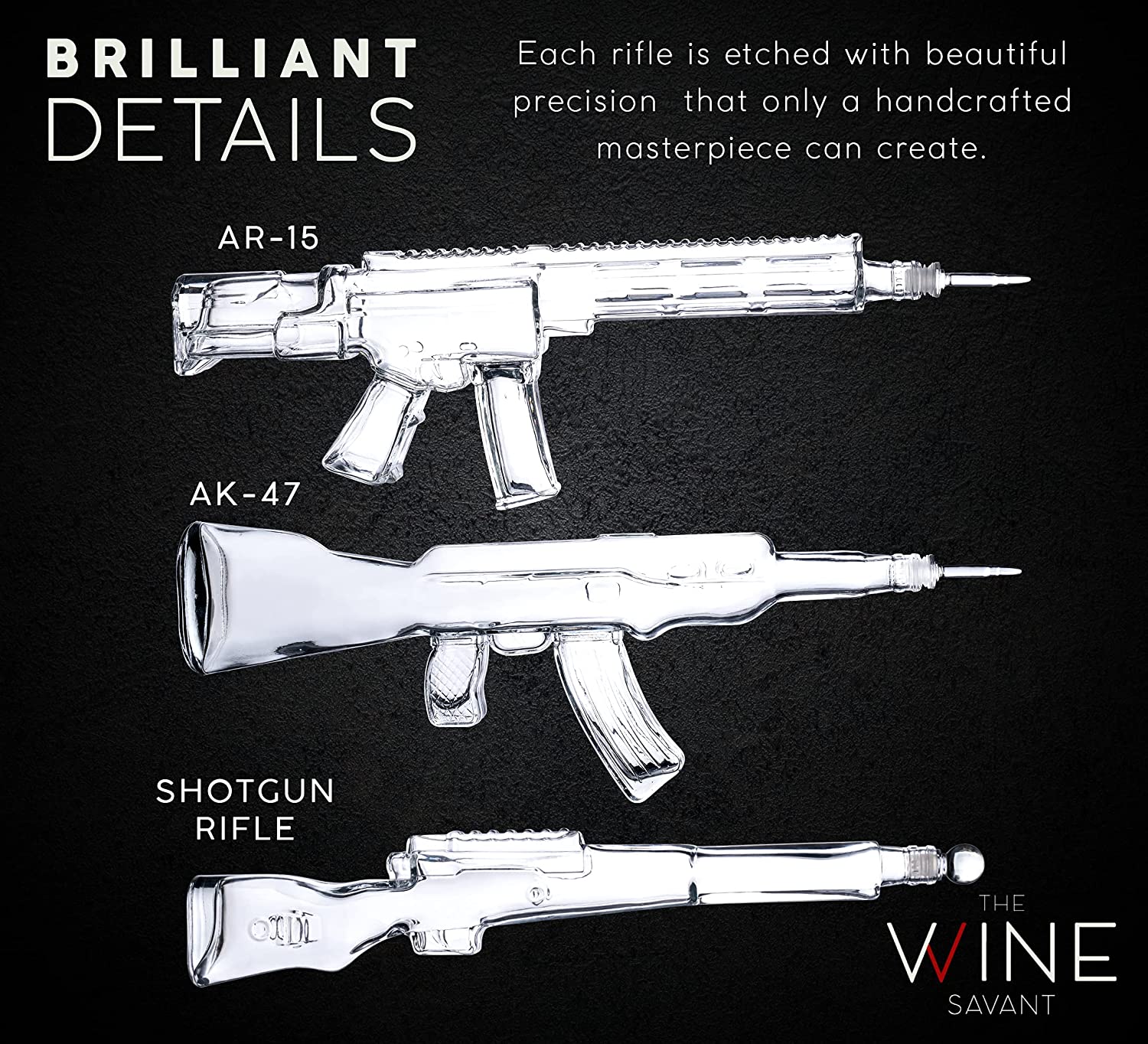 3 Gun Whiskey Decanter Set AR15, AK47, & Rifle Gun 1000ml - POPvault
