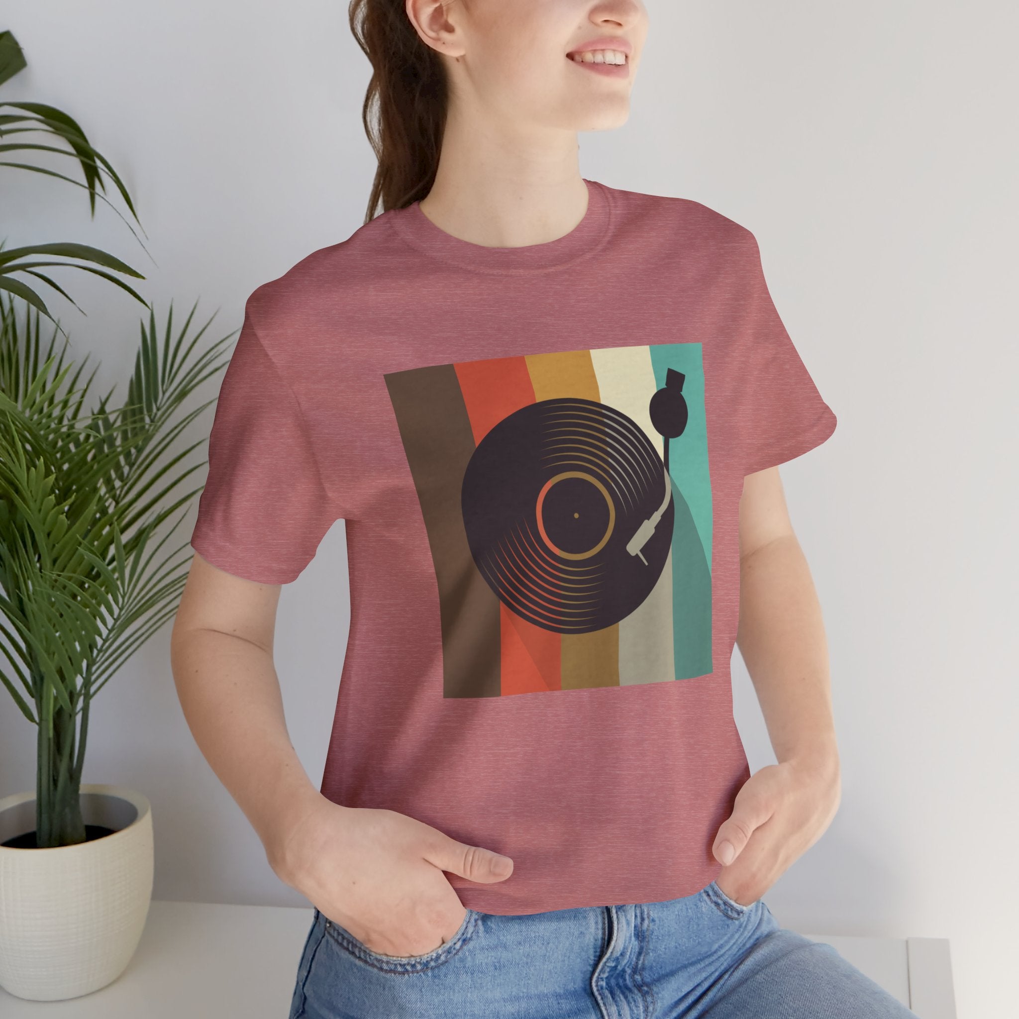 Custom Retro-a-go-go Series Record Color Graphic Unisex Jersey Short Sleeve T-Shirt