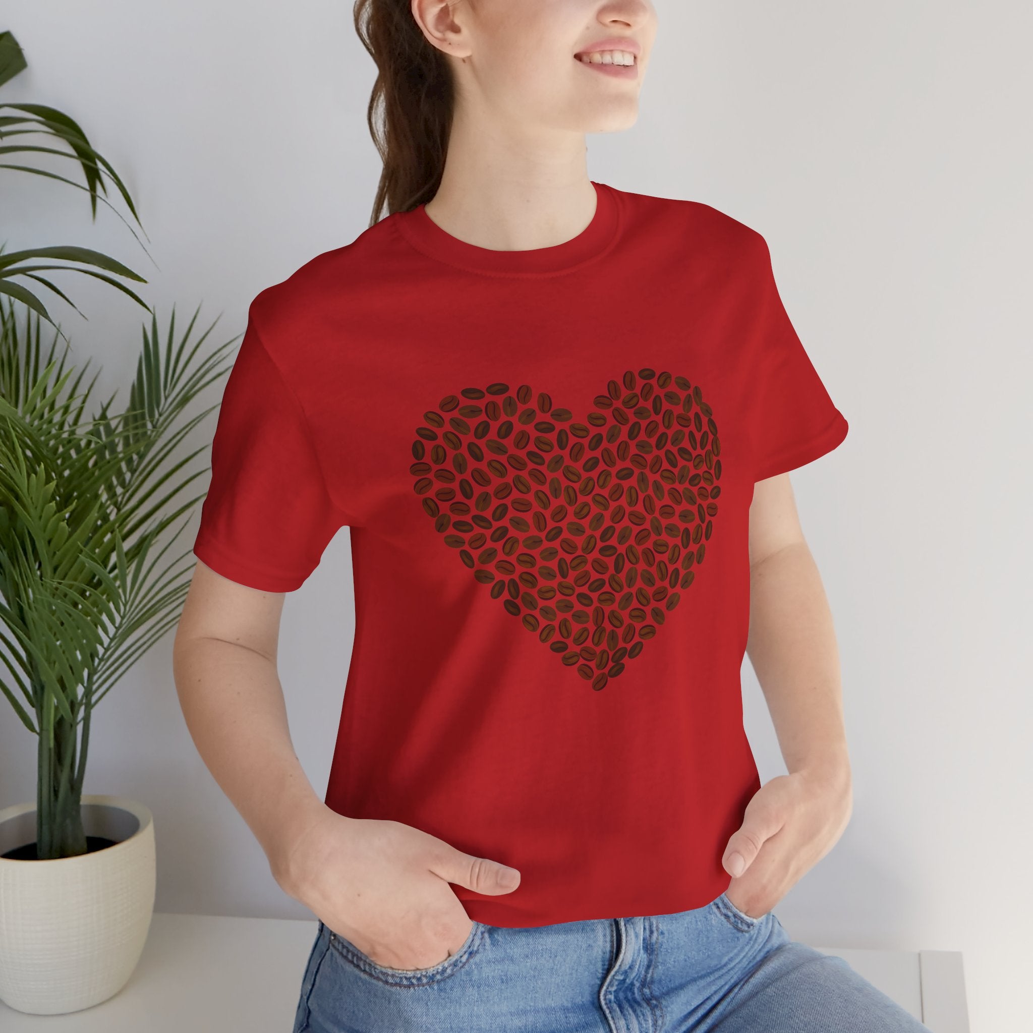 Custom Retro - a - go - go Series Coffee Bean Heart Unisex Jersey Short Sleeve T - Shirt - POPvault