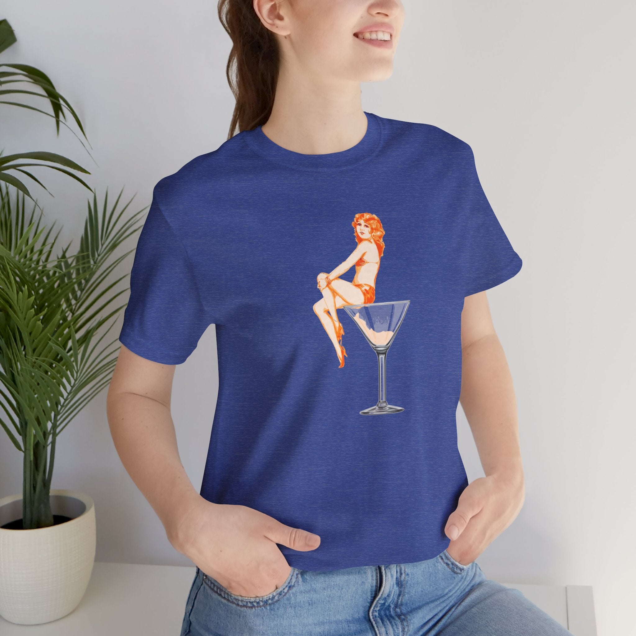 Custom Retro - a - go - go Series Martini Girl Unisex Jersey Short Sleeve T - Shirt - POPvault