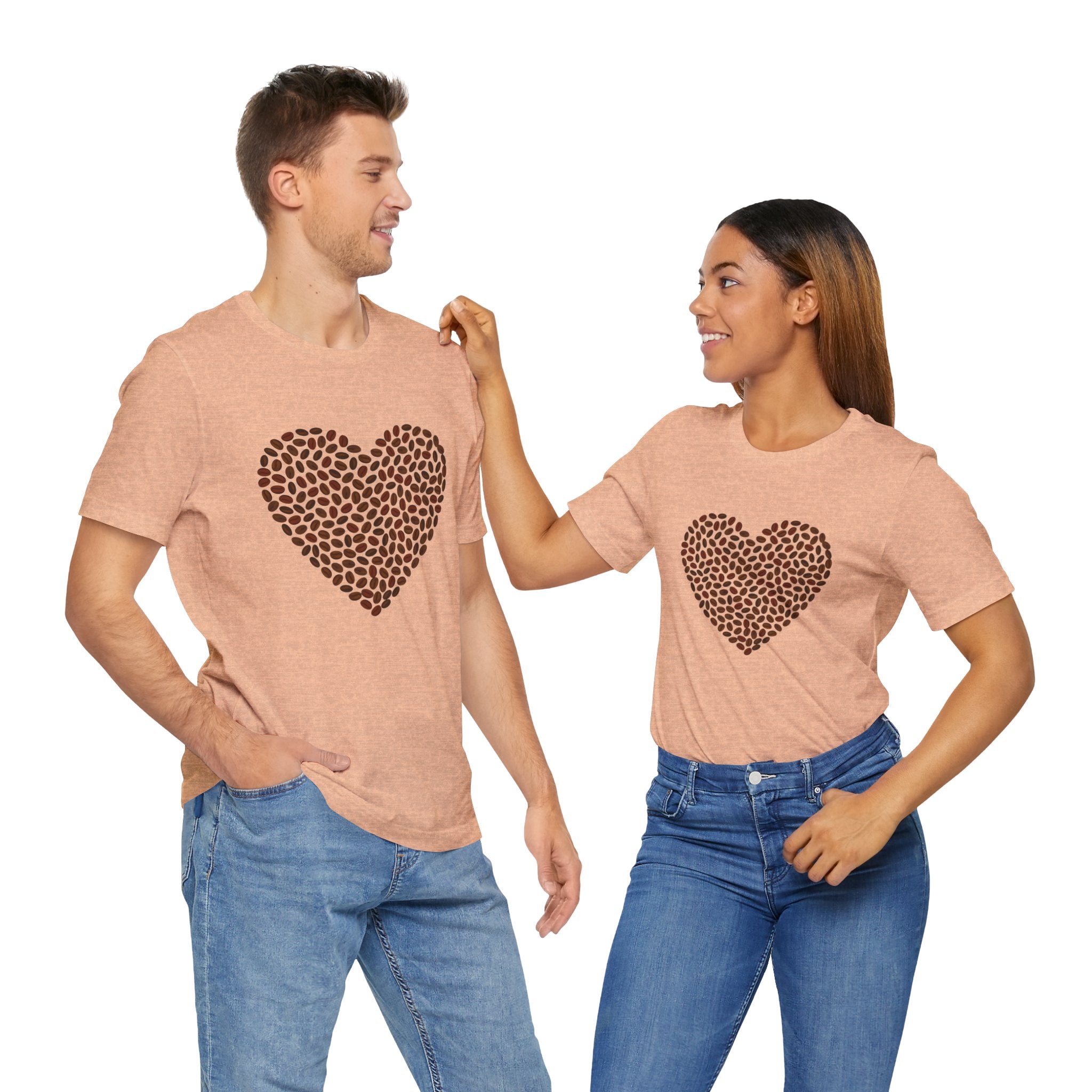 Custom Retro - a - go - go Series Coffee Bean Heart Unisex Jersey Short Sleeve T - Shirt - POPvault