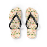 Mid-Century Retro Tropical Palms And Flamingos Flip-Flops