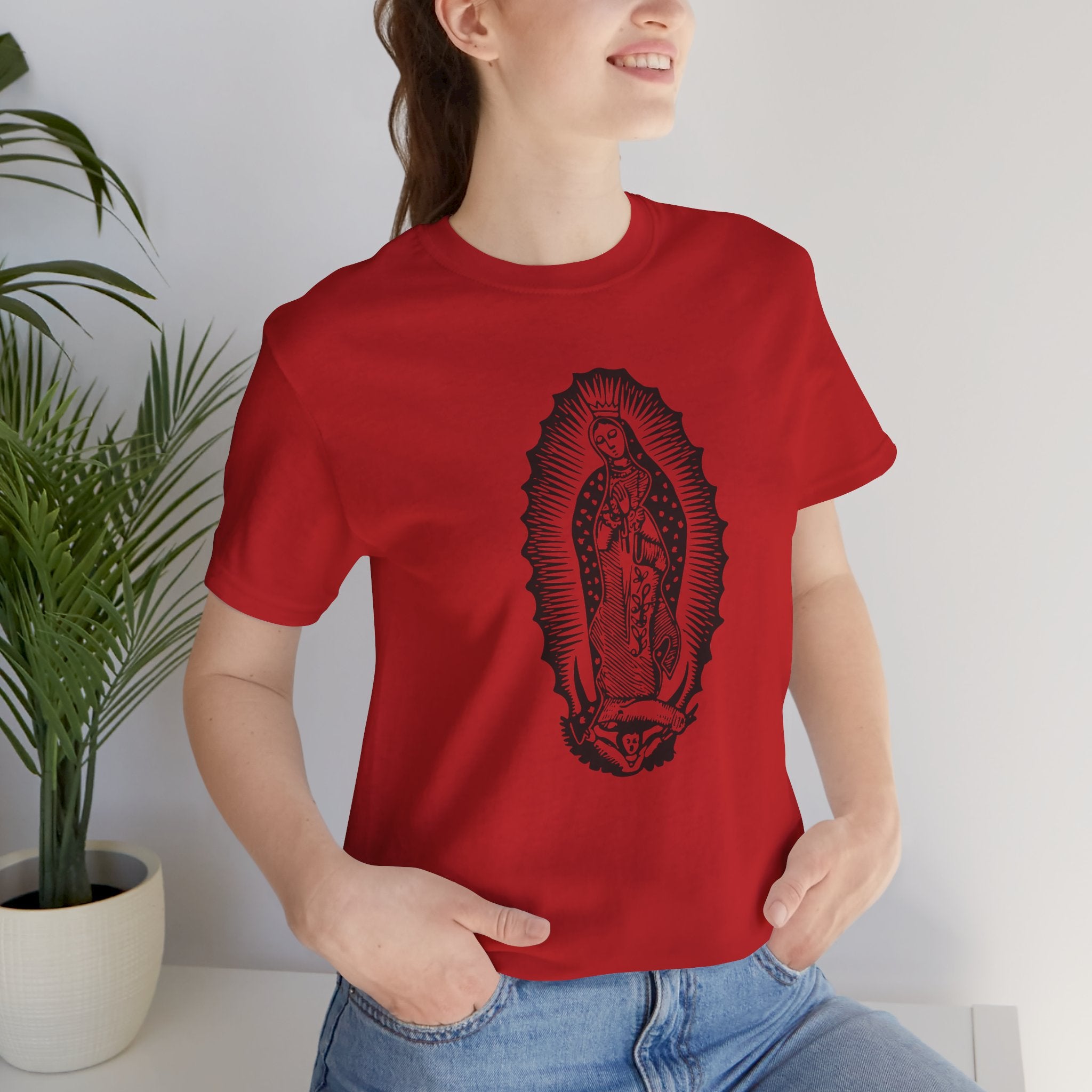 Custom Retro - a - go - go Series Virgin Mary Unisex Jersey Short Sleeve T - Shirt - POPvault