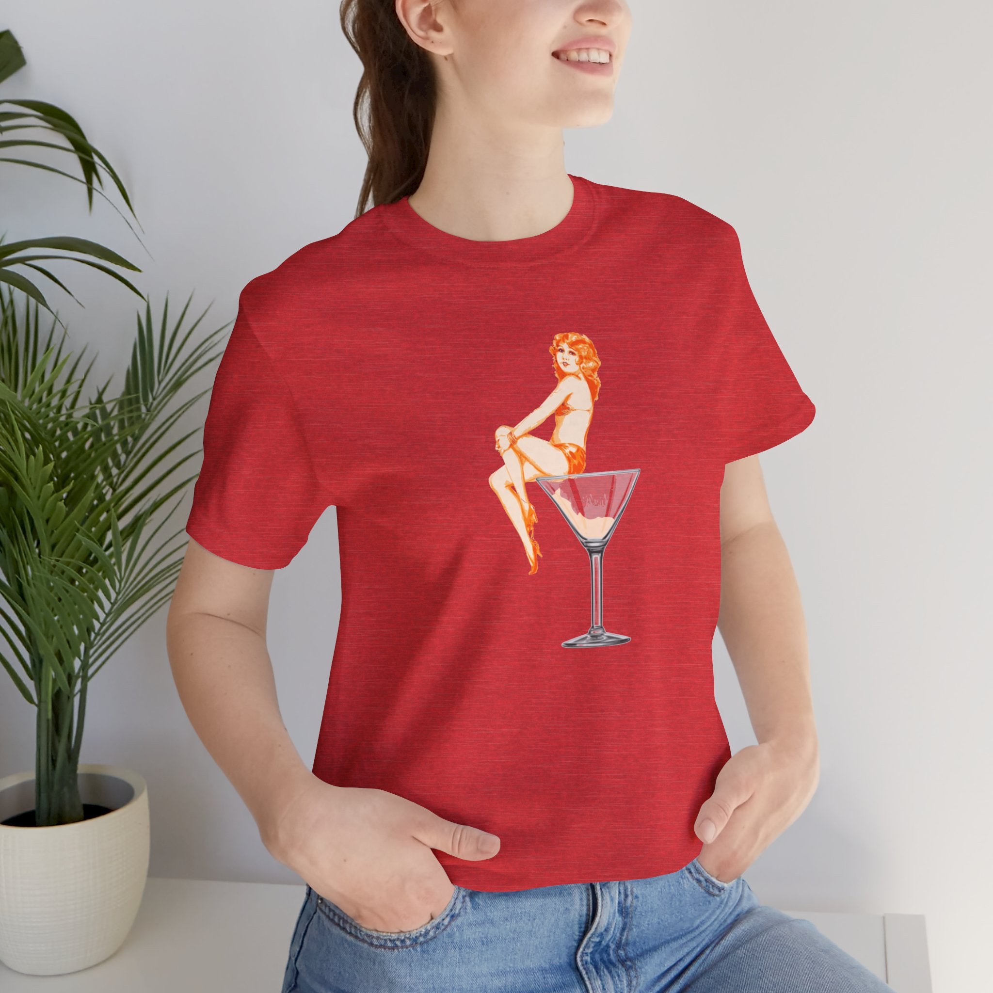 Custom Retro - a - go - go Series Martini Girl Unisex Jersey Short Sleeve T - Shirt - POPvault