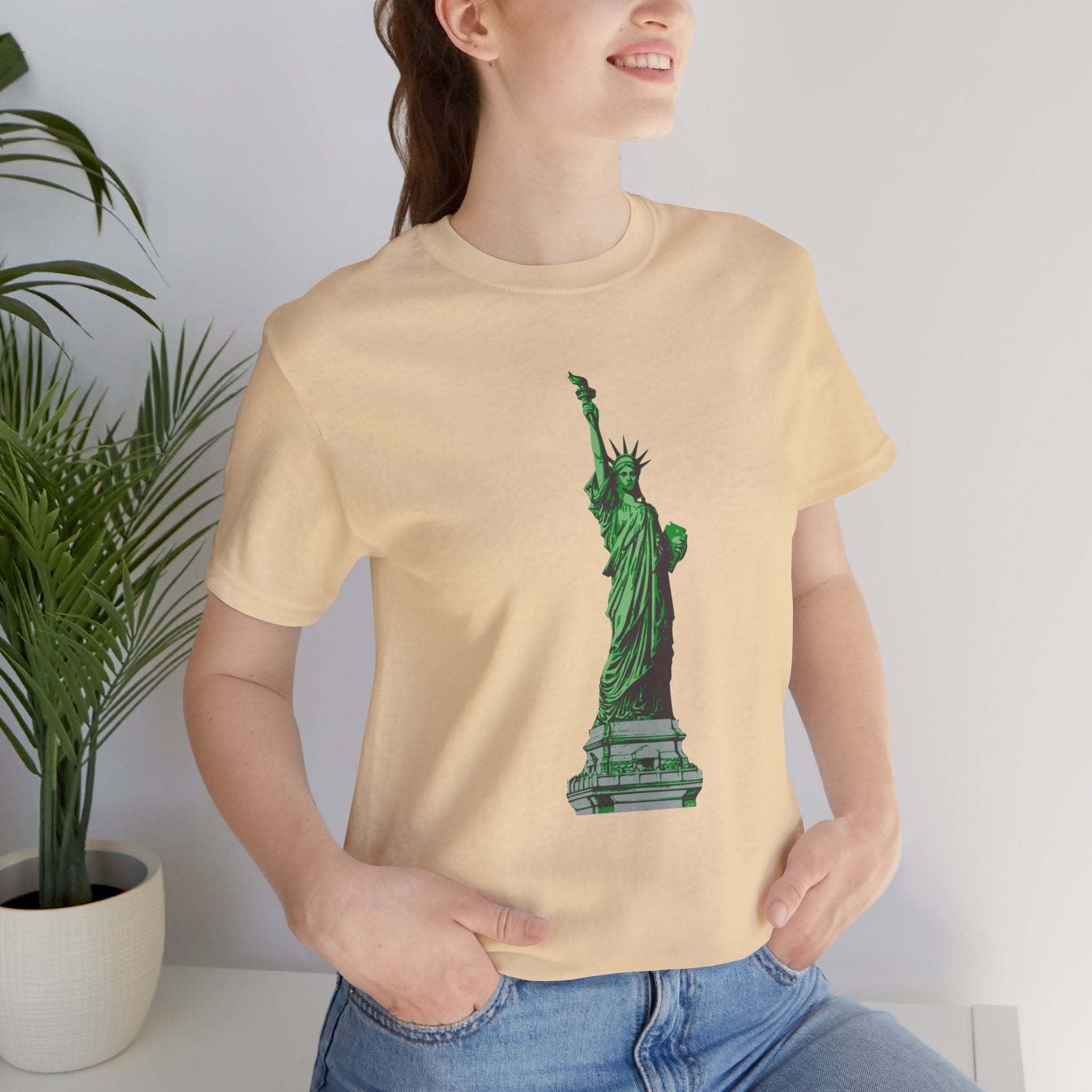 Custom Retro - a - go - go Series Statue of Liberty Unisex Jersey Short Sleeve T - Shirt - POPvault