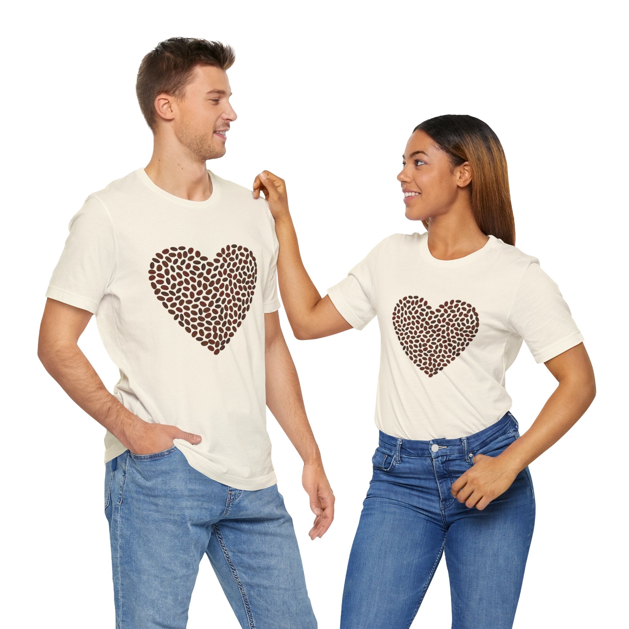 Custom Retro - a - go - go Series Coffee Bean Heart Unisex Jersey Short Sleeve T - Shirt - POPvault