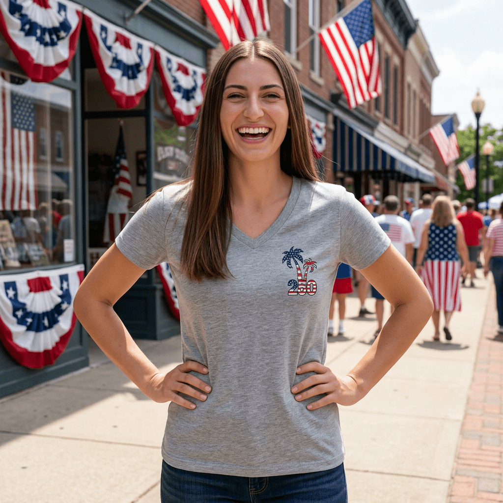 America 250 Commemorative 250 Years Of Freedom Women's Jersey Short Sleeve V-Neck T-Shirt-POPvault