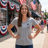 America 250 Commemorative 250 Years Of Freedom Women's Jersey Short Sleeve V-Neck T-Shirt-POPvault