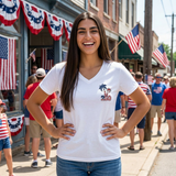 America 250 Commemorative 250 Years Of Freedom Women's Jersey Short Sleeve V-Neck T-Shirt-POPvault
