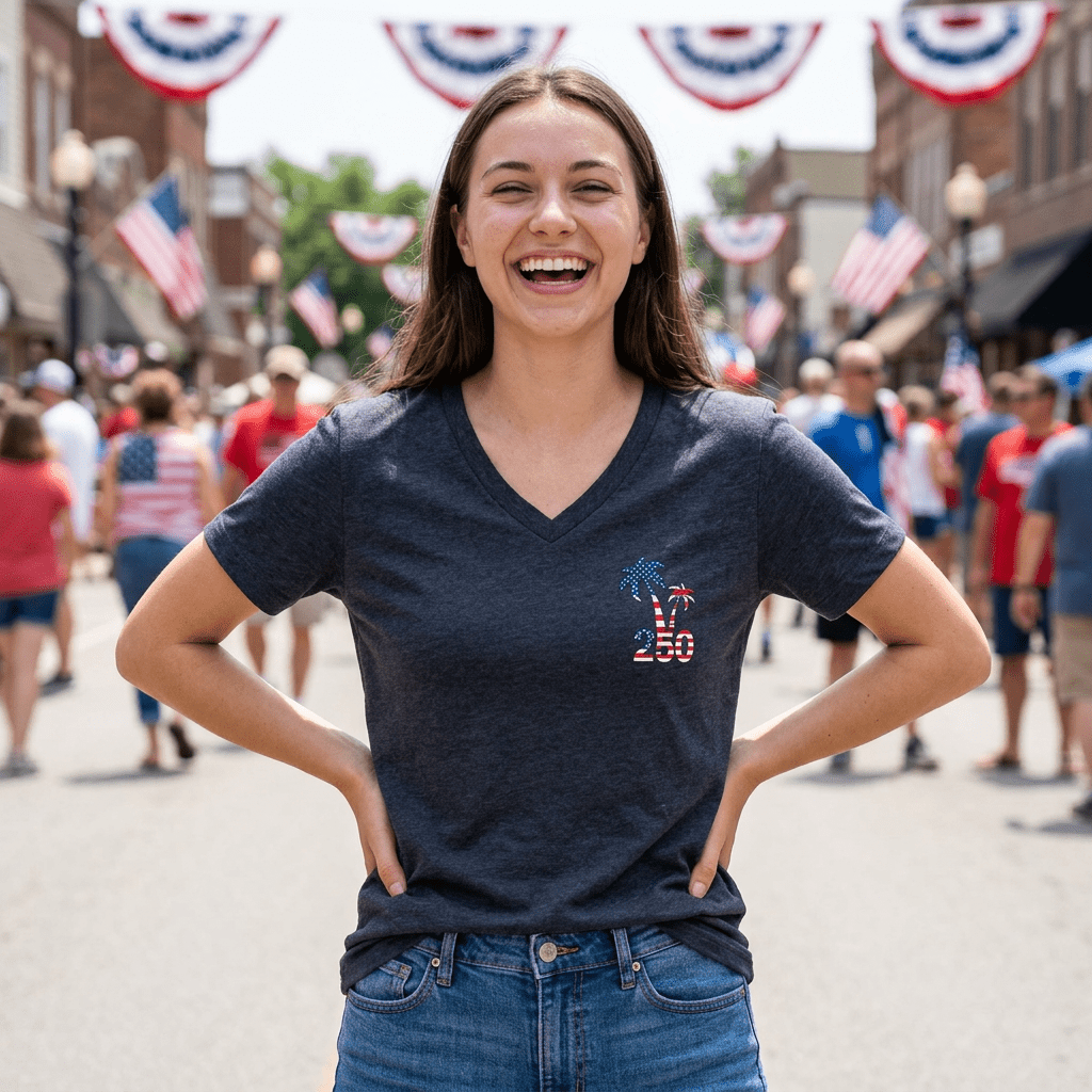 America 250 Commemorative 250 Years Of Freedom Women's Jersey Short Sleeve V-Neck T-Shirt-POPvault