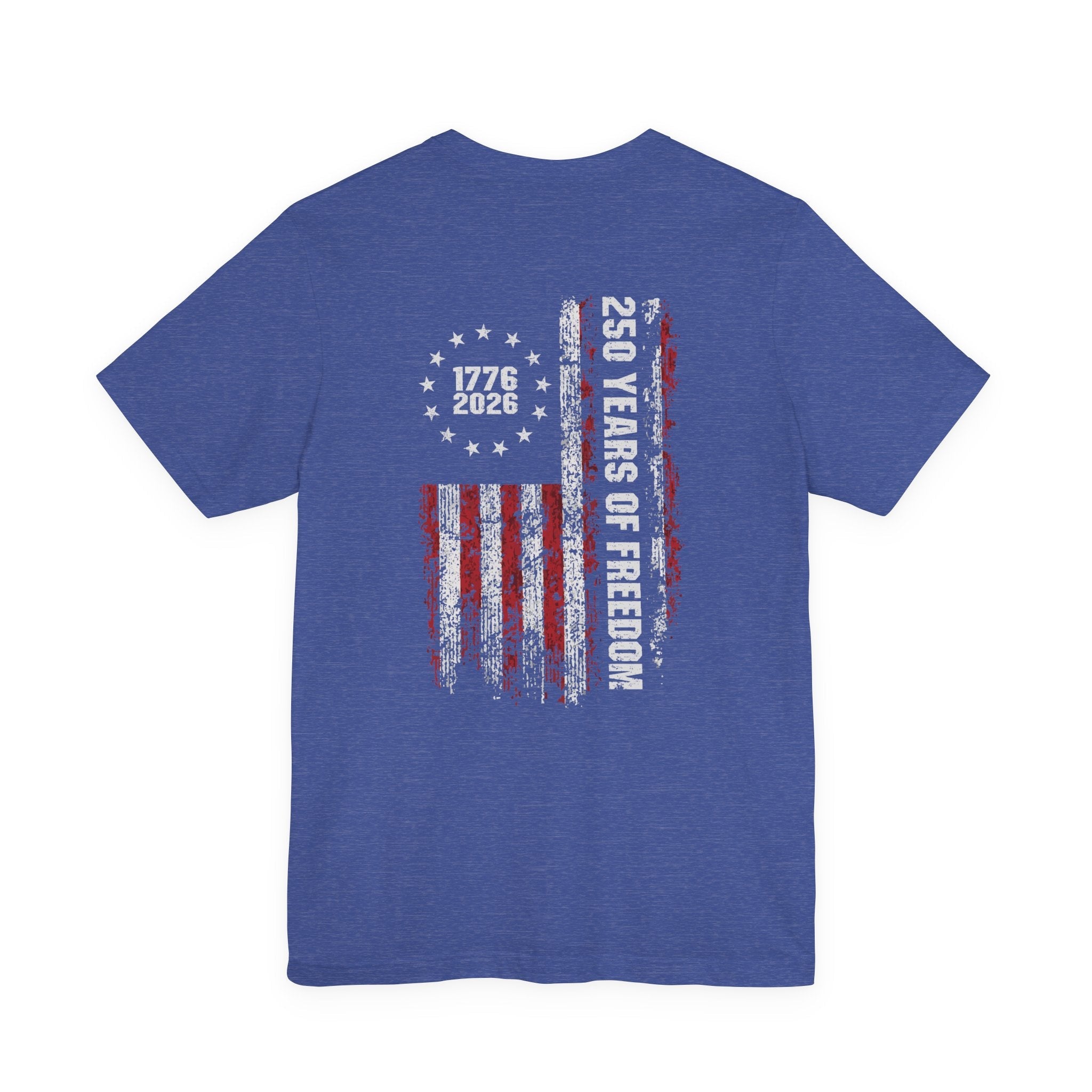 America 250 Commemorative Eagle Front + Vertical Flag Back Unisex Jersey Short Sleeve T-Shirt - POPvault