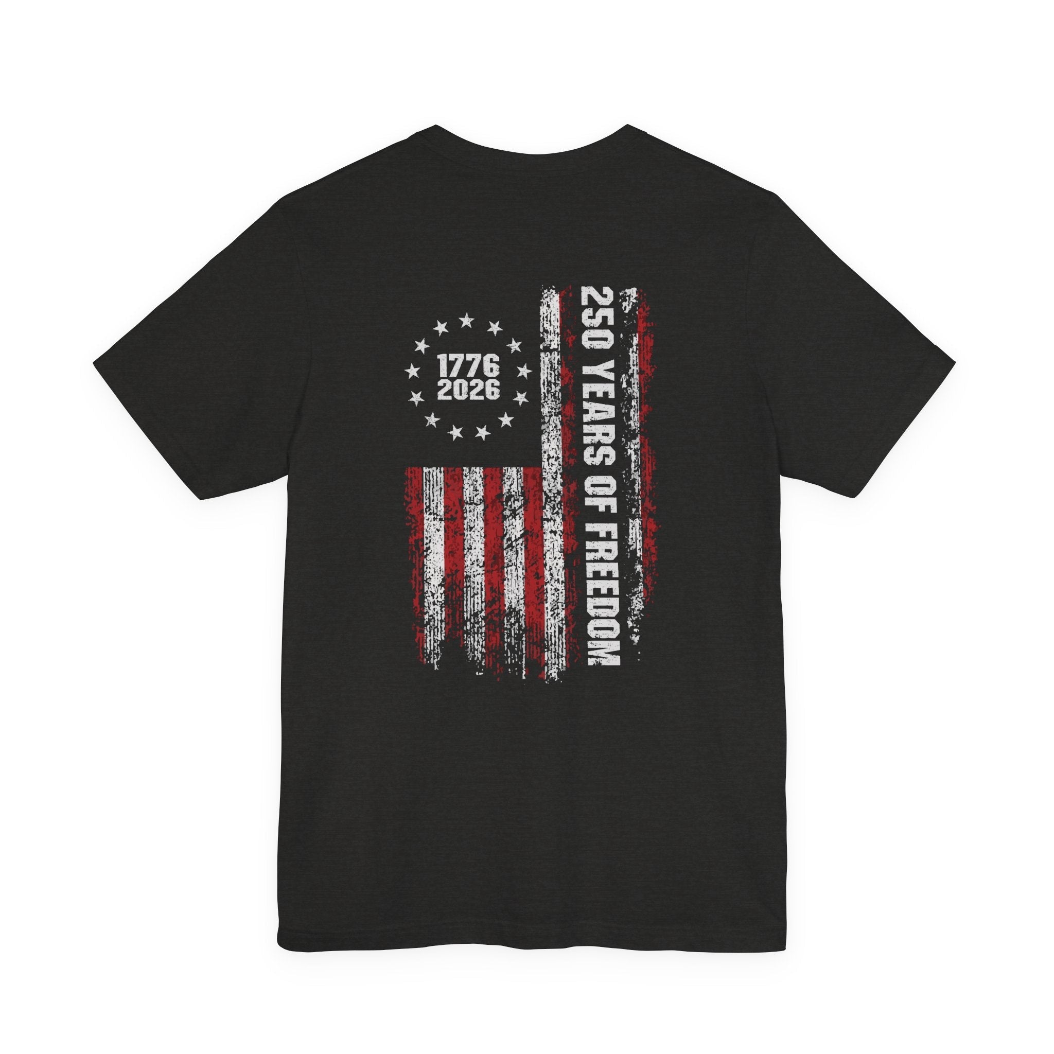 America 250 Commemorative Eagle Front + Vertical Flag Back Unisex Jersey Short Sleeve T-Shirt - POPvault