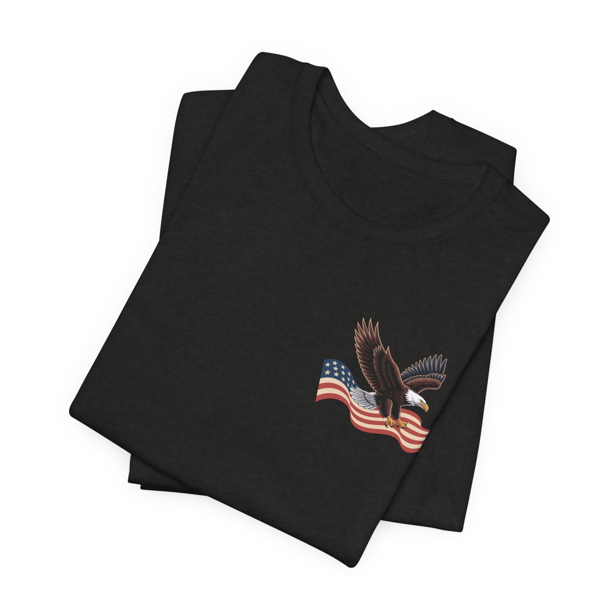 America 250 Commemorative Eagle Front + Vertical Flag Back Unisex Jersey Short Sleeve T-Shirt - POPvault